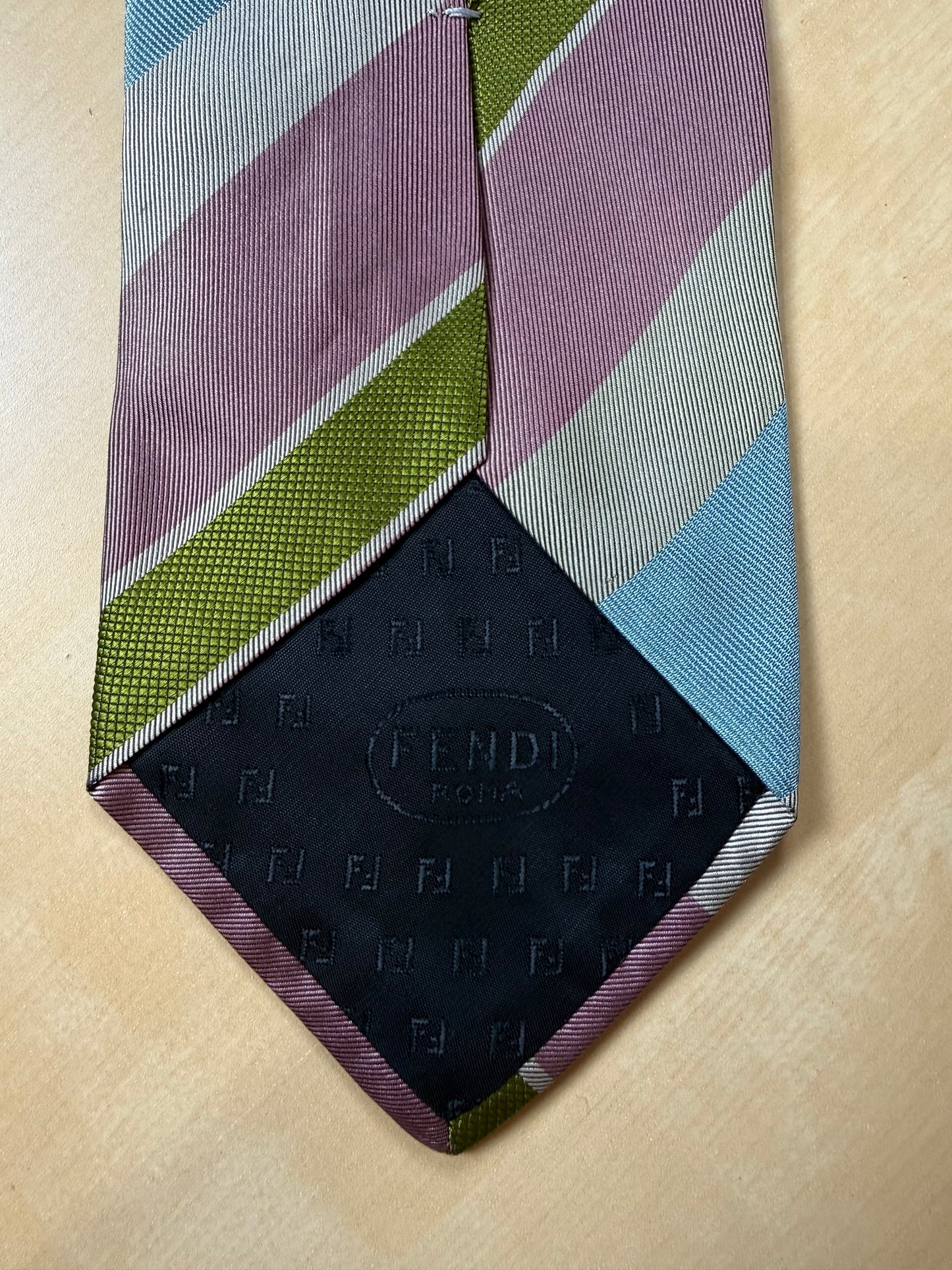 Cravatta Fendi regimental vintage azzurro verde grigio