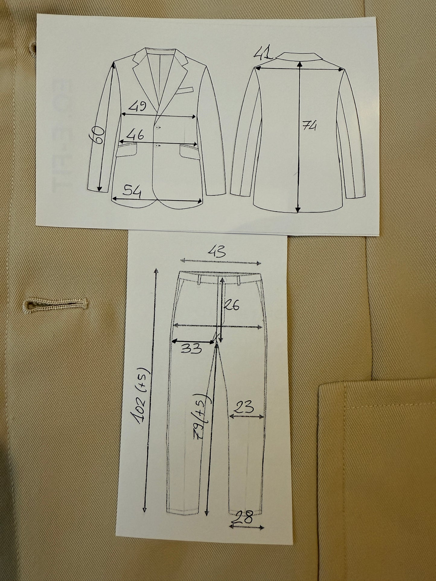 Completo sartoriale anni '70 a zampa in twill color panna - tg. 44/46