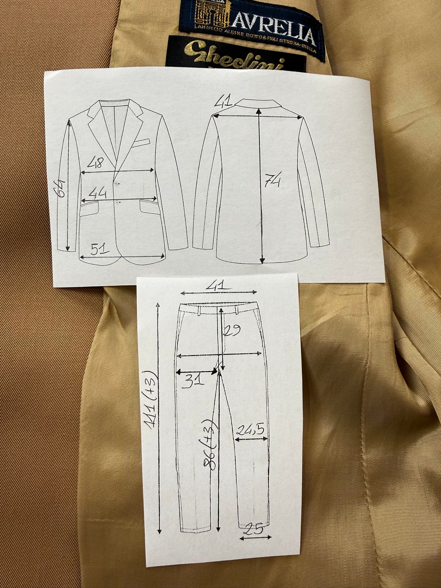 Completo 3 pezzi anni ‘70 twill pettinato beige - tg. 44