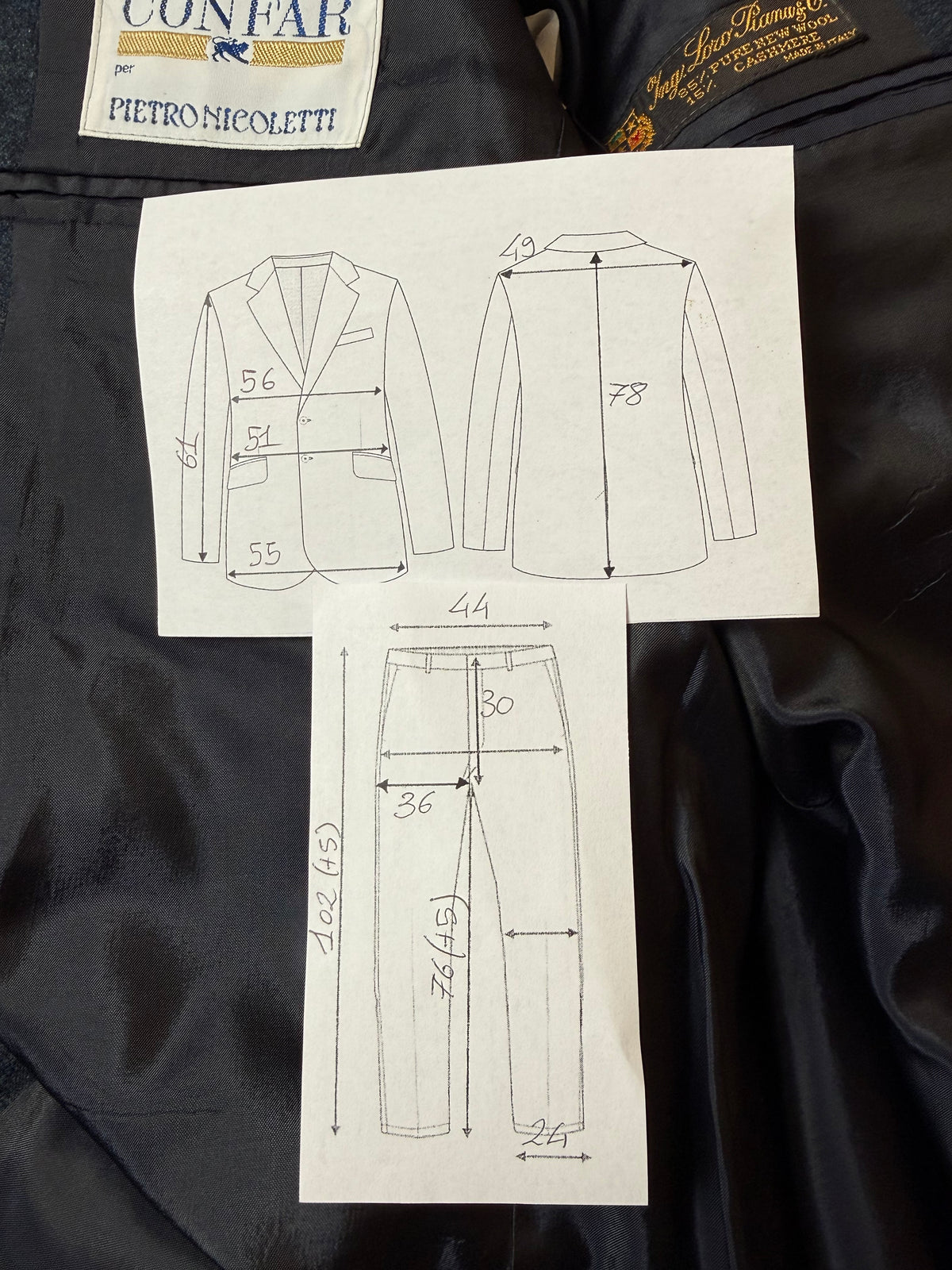 Completo anni ‘80 tessuto Loro Piana flanella lana e cashmere - tg. 50