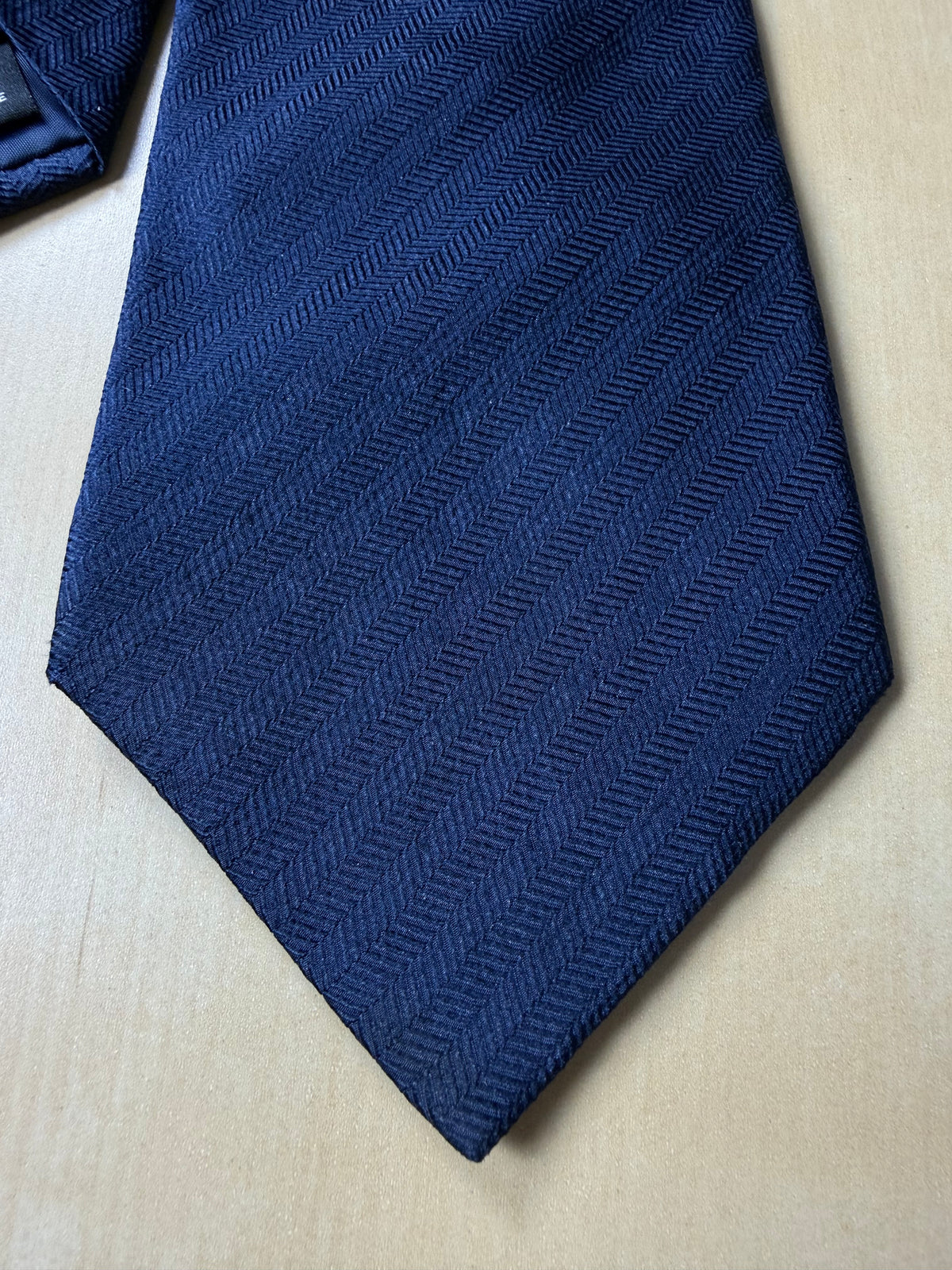 Cravatta De Paz blu tinta unita herringbone