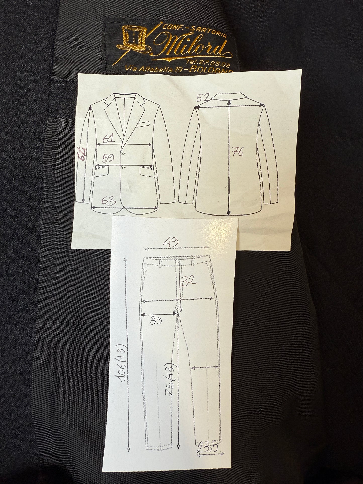 Completo sartoriale anni ‘60 flanella antracite micro spigato - tg. 54