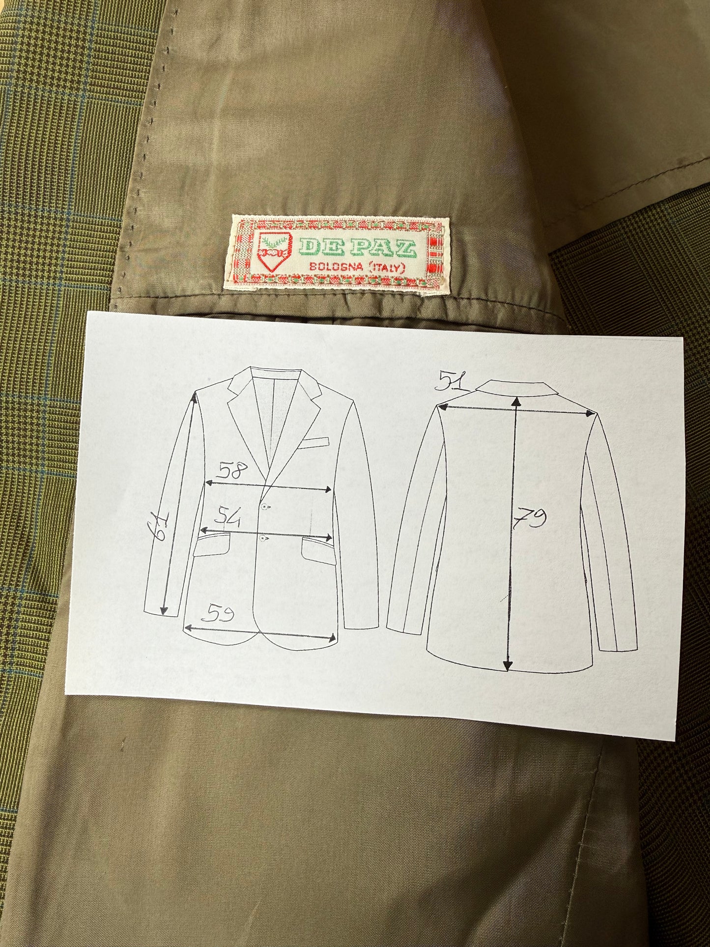 Giacca De Paz fresco lana verde glen check - tg. 52