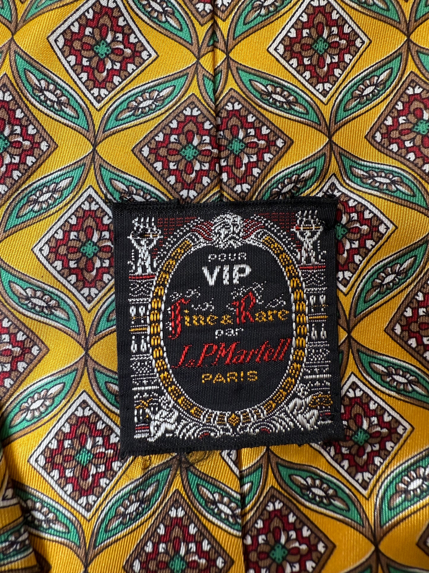 Cravatta vintage fantasia geometrica gialla verde