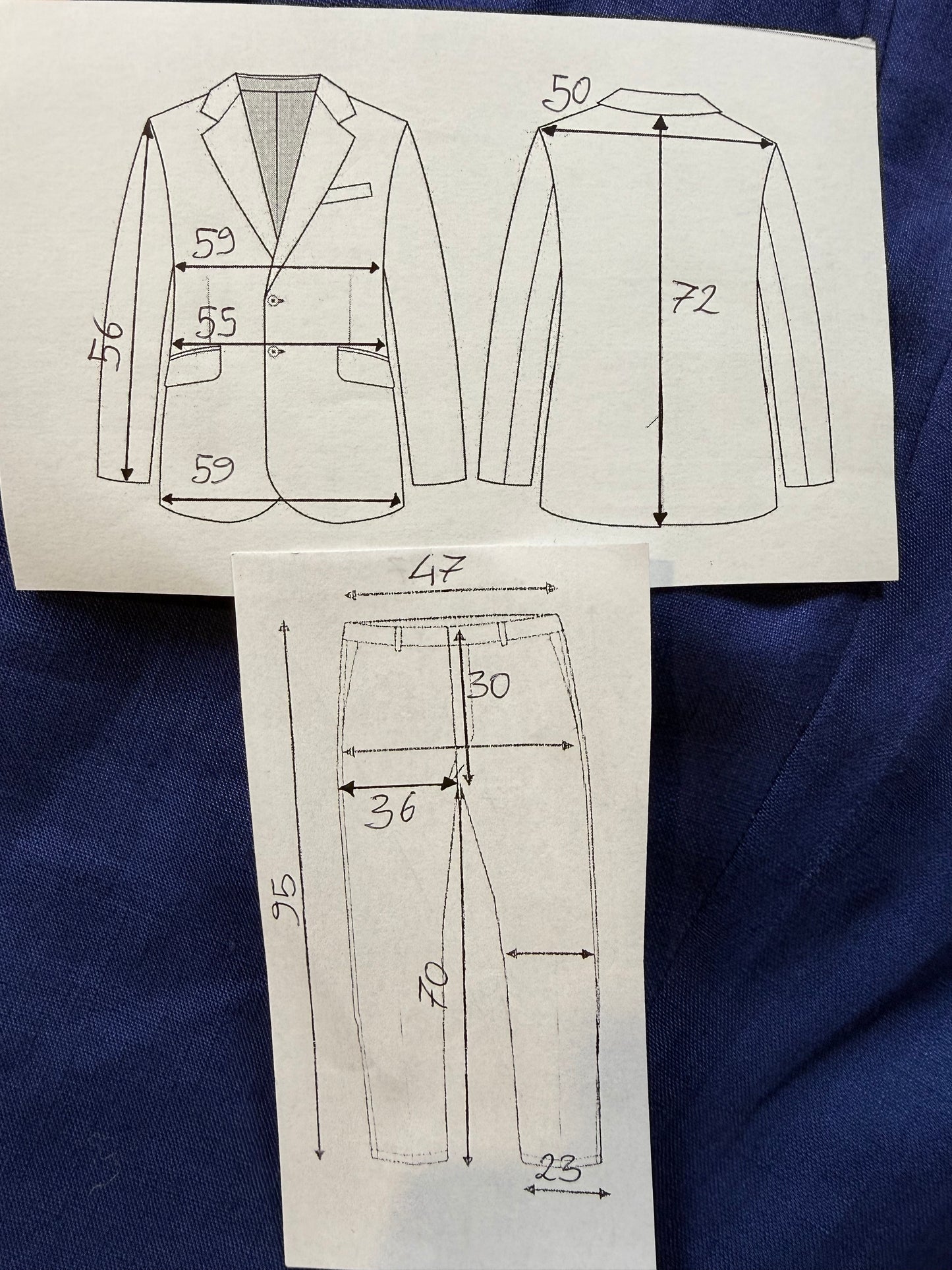 Completo sartoriale F. Di Marco lino irlandese blu (doppio pantalone) - tg. 52 corta