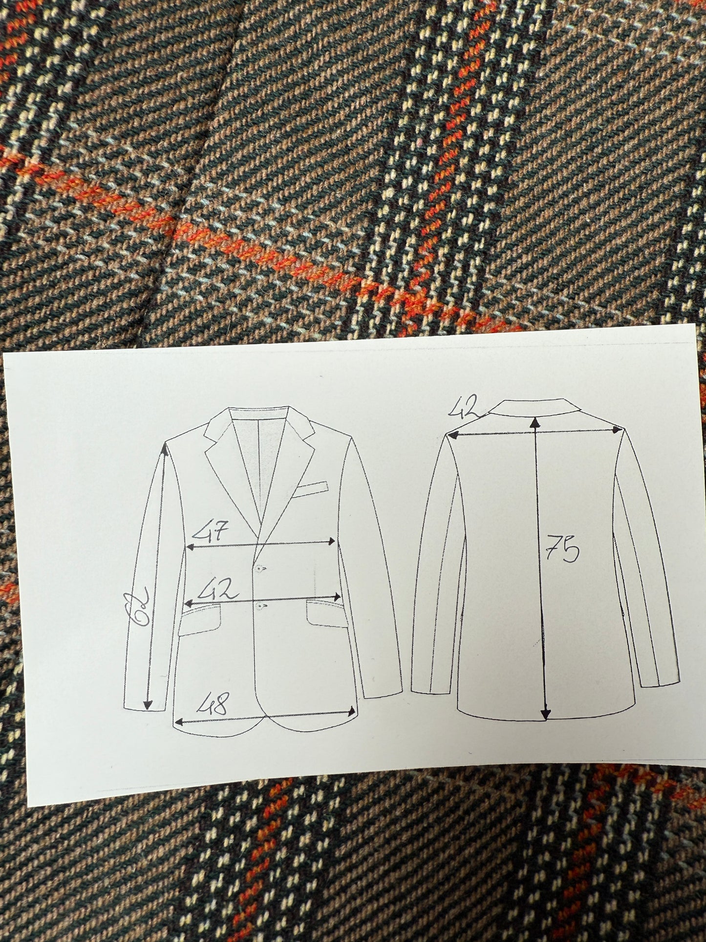 Giacca anni ‘70 Marzotto tweed a quadri verde arancio - tg. 42/44