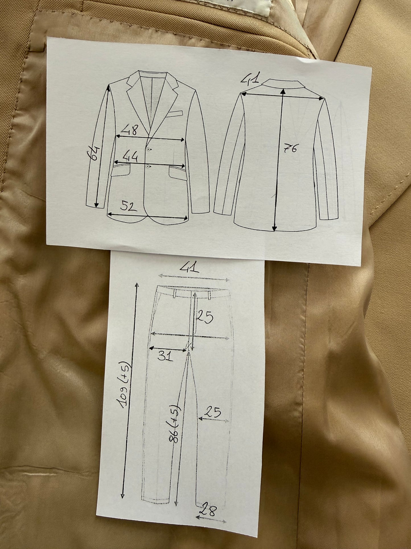 Completo anni ‘70 twill pettinato beige - tg. 42/44