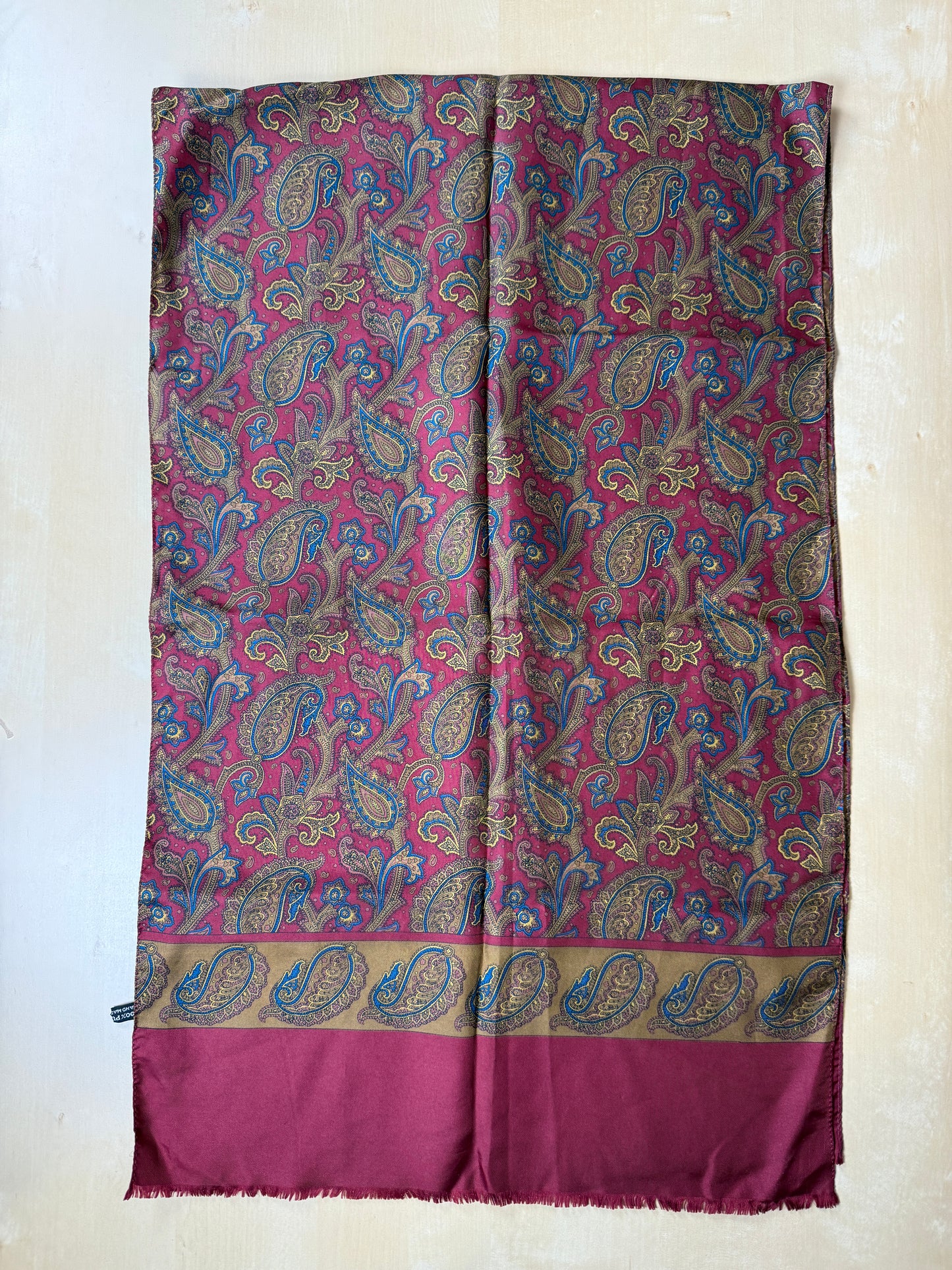 Sciarpa in seta paisley vintage rosso e cachi