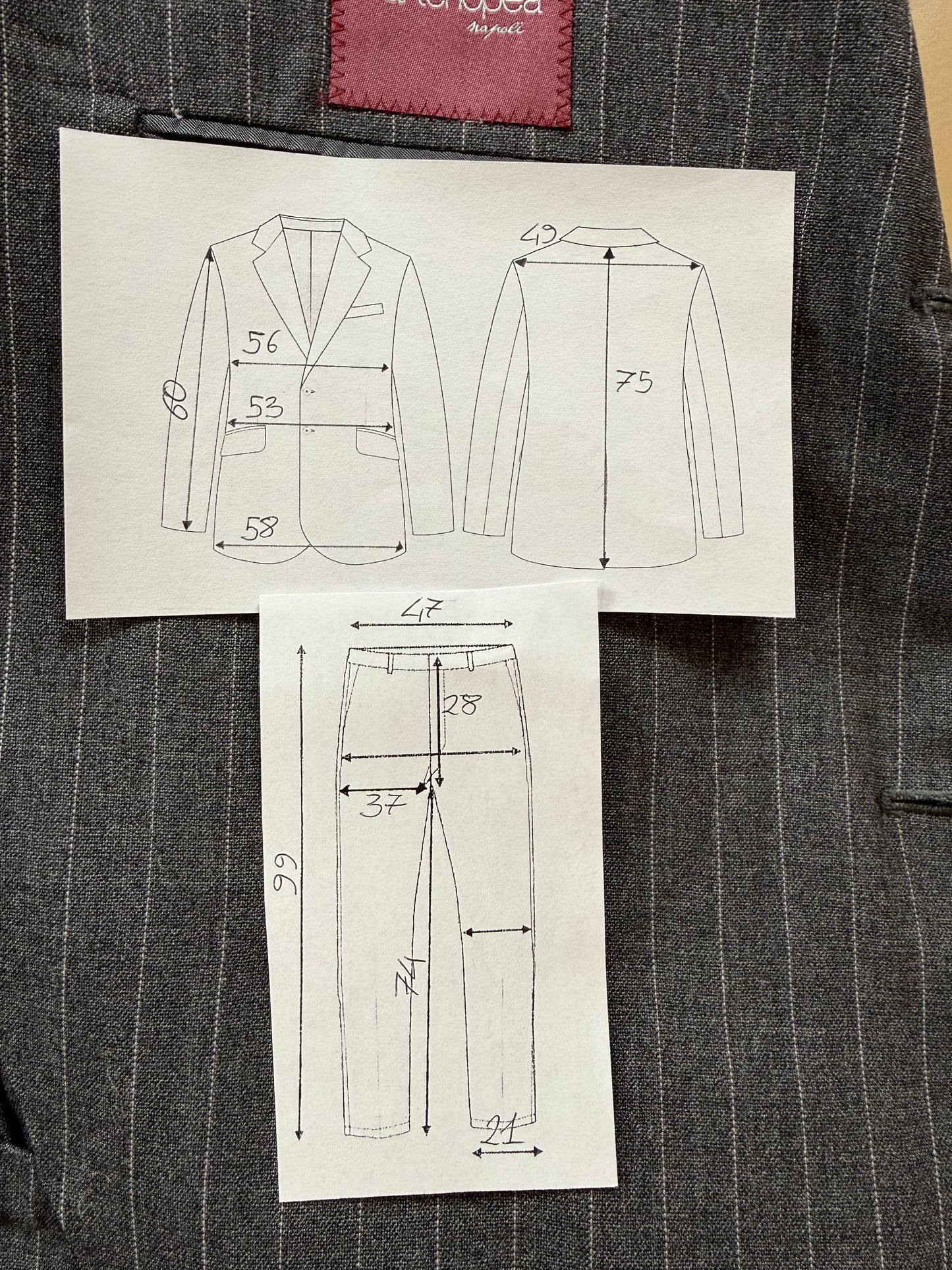 Completo estivo Sartoria Partenopea fresco lana grigio gessato - tg. 50/52