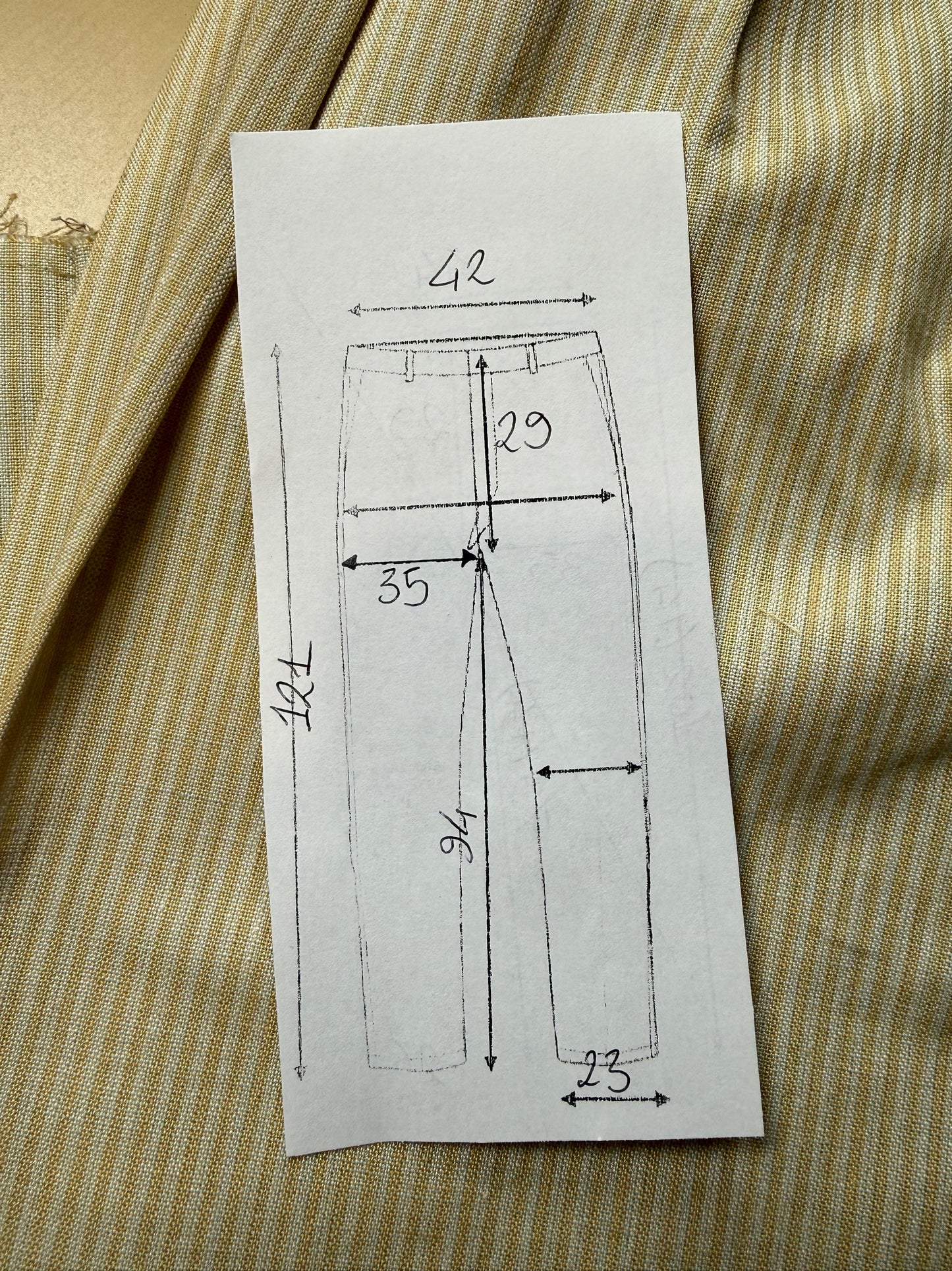 Pantaloni anni ‘80 tela di cotone a righe giallo pastello (NOS) - tg. 48