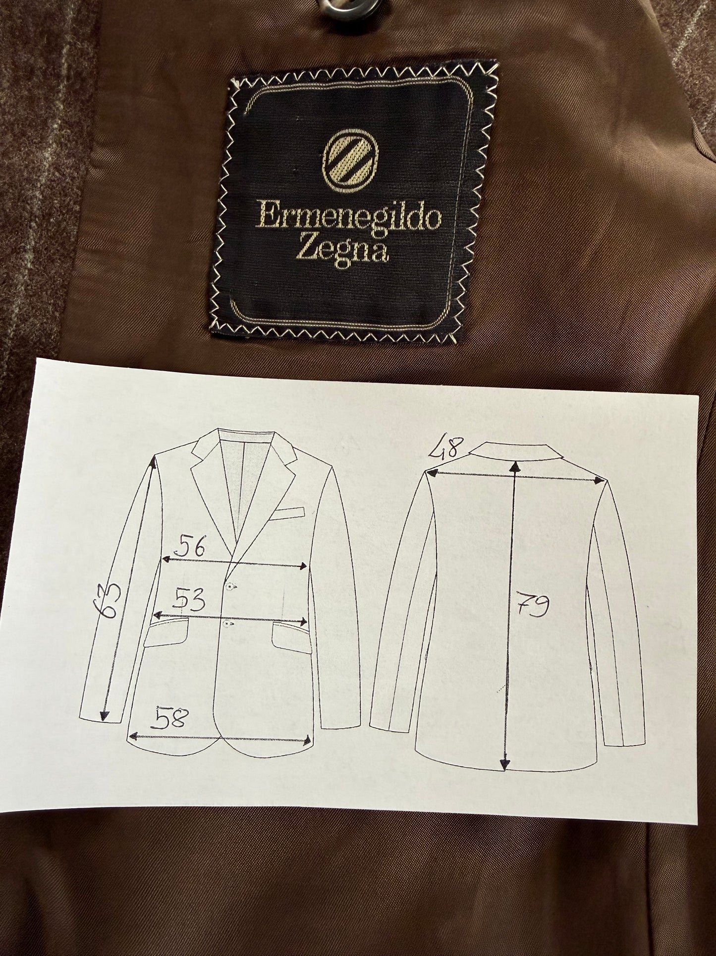 Giacca Ermenegildo Zegna anni ‘80 flanella marrone gessato - tg. 50