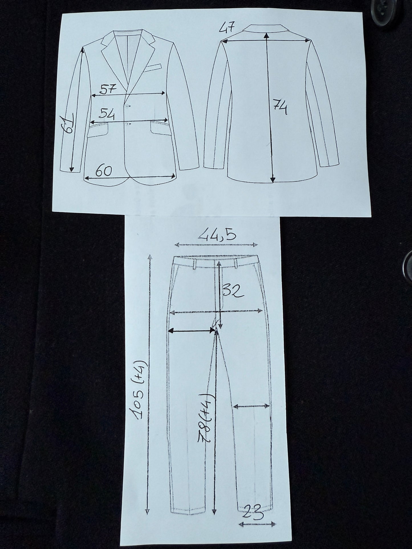 Completo 3 pezzi sartoriale anni ‘60/‘70 in flanella antracite - tg. 50