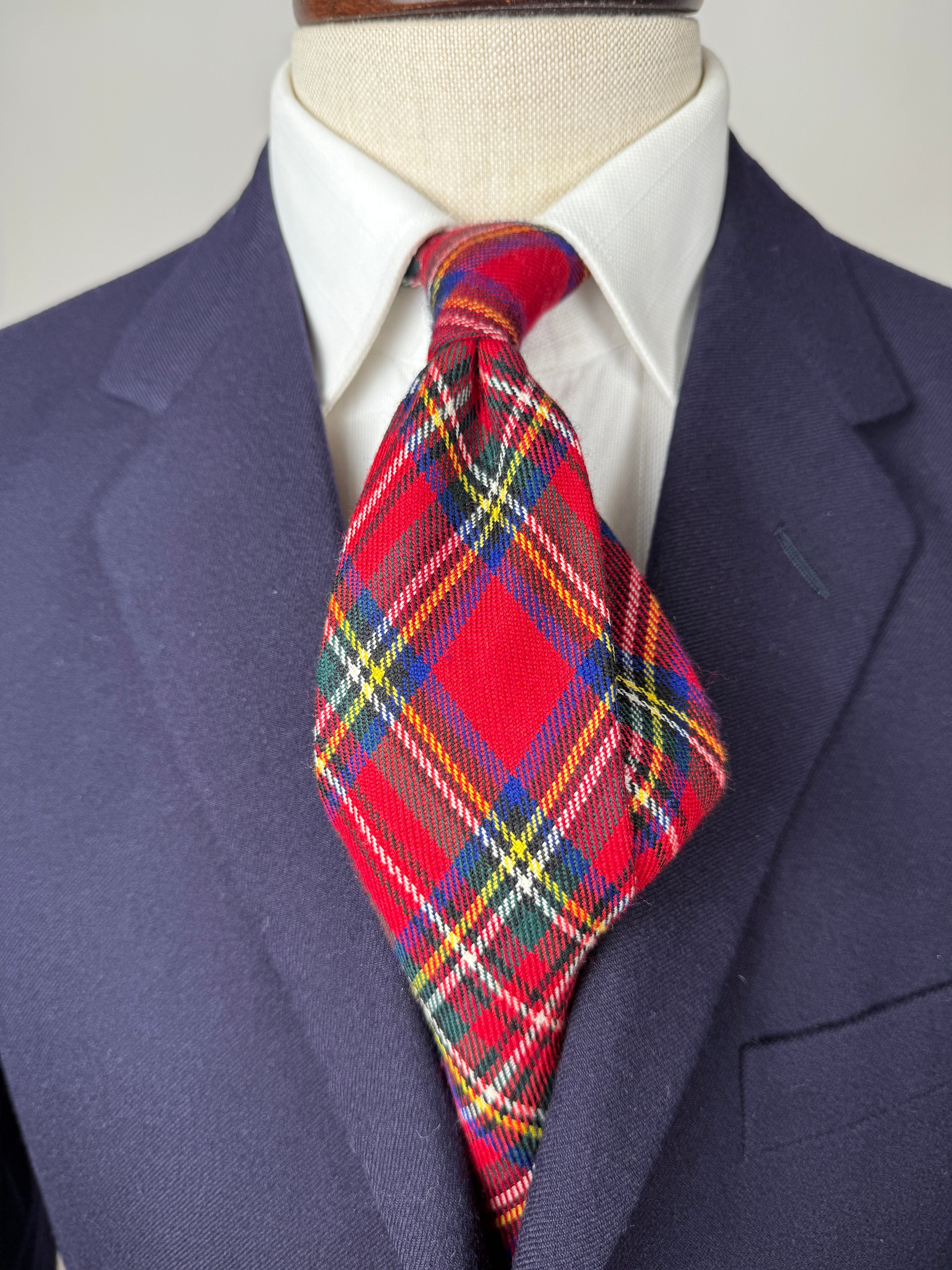 Cravatta a quadri bianca di lana wool tartan tie bianco nero rosso cravatte made - Avantgarde Accessori
