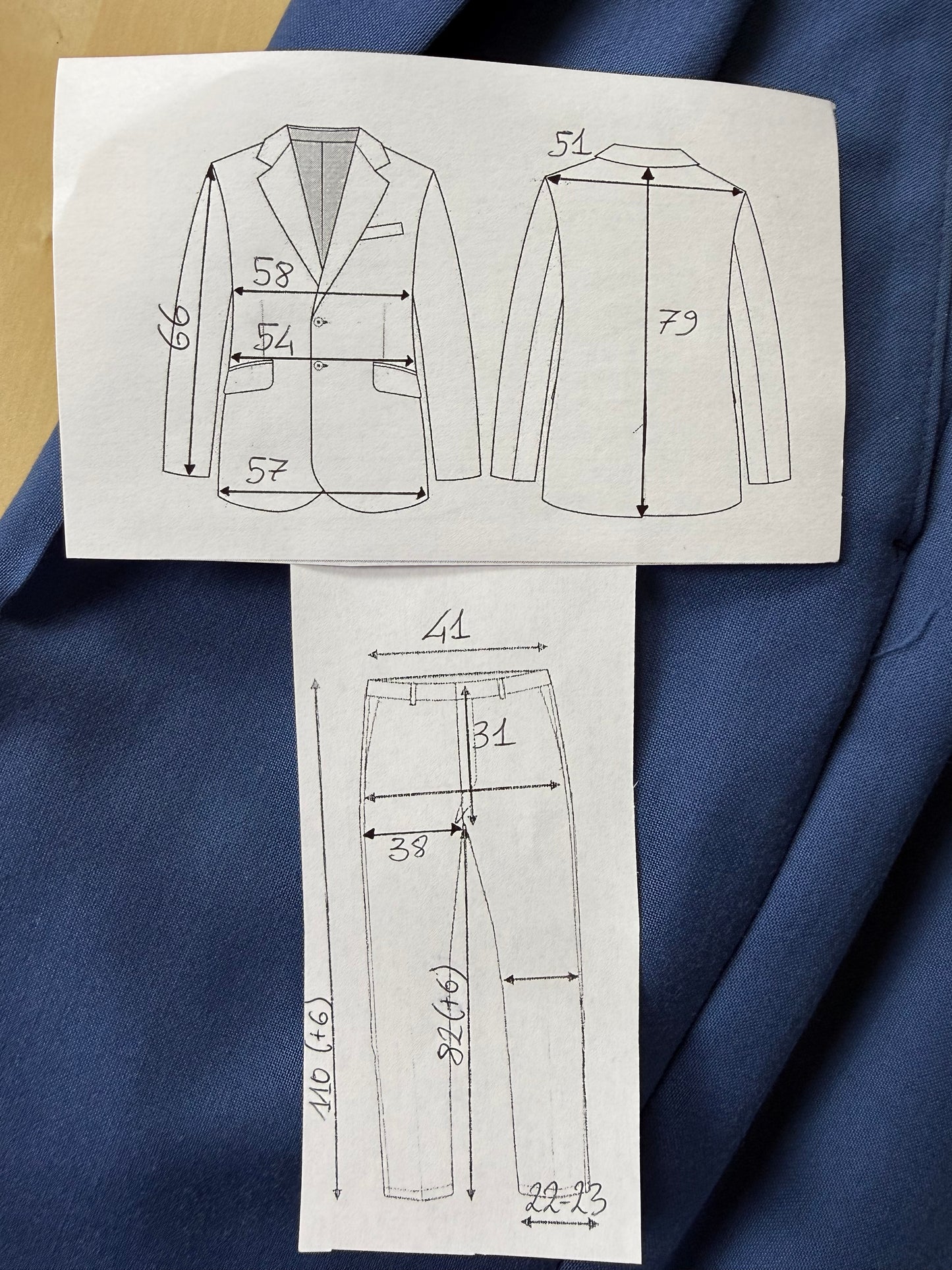 Completo anni '80 fresco lana bluette - tg. 52, pantaloni 48