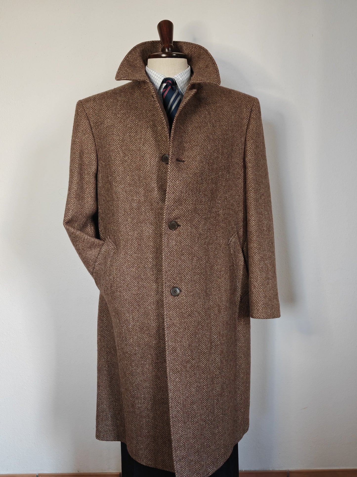 Cappotto a spalla anni '70 spinato color tabacco - 54/56