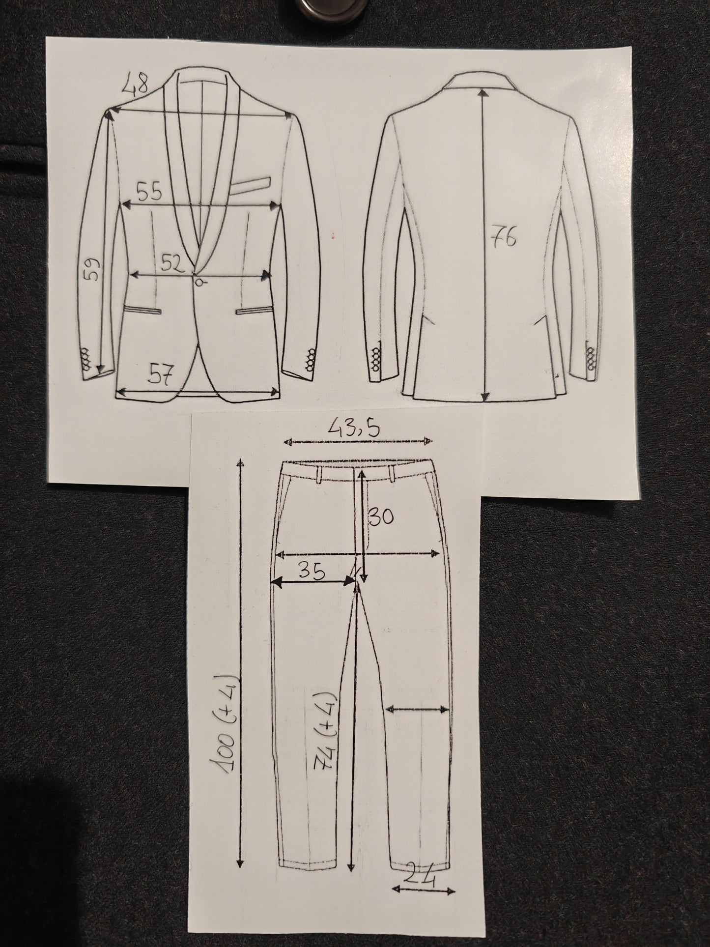 Completo doppiopetto anni '80 in flanella grigio antracite - tg. 48/50 (corta)