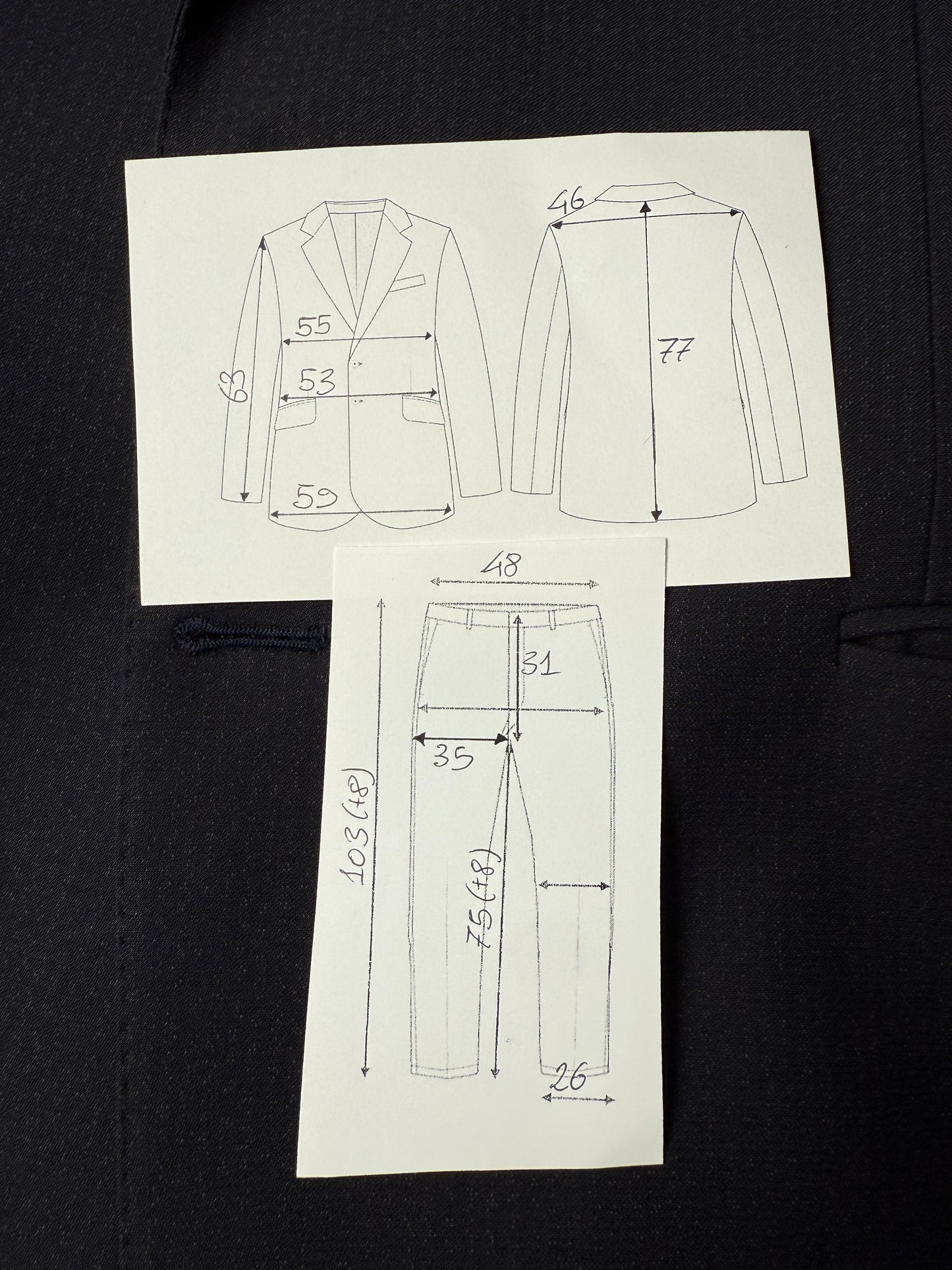 Completo anni ‘70 tela di lana blu gessato - tg. 50/52