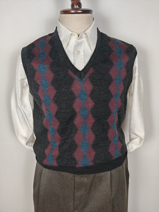 Gilet in lana merino grigio a rombi - M/L