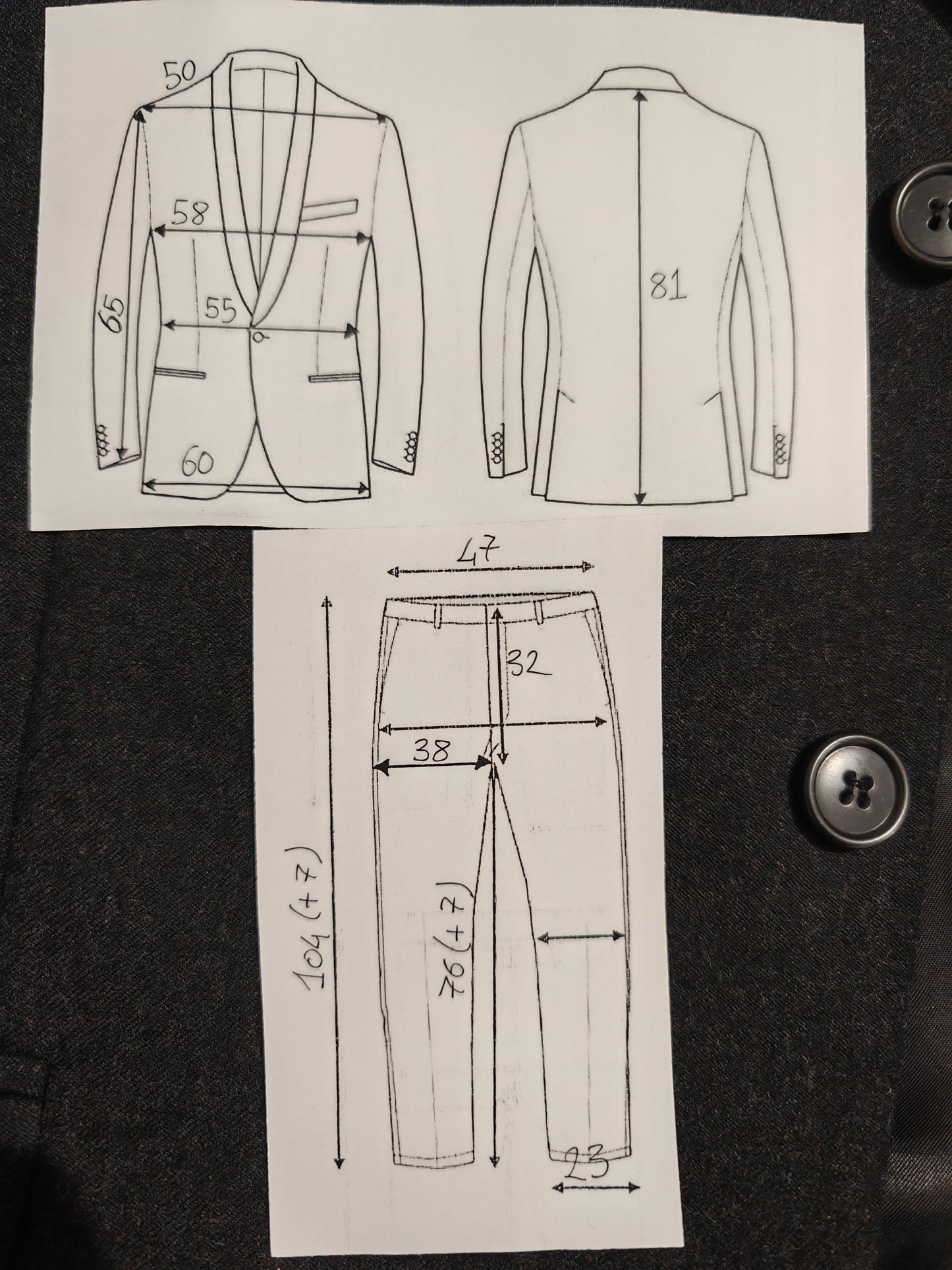 Completo 3 pezzi anni '90 in flanella grigio antracite - tg. 52/54