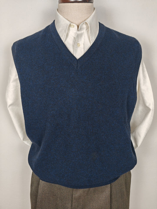 Gilet pullover in pura lana blu mélange - L