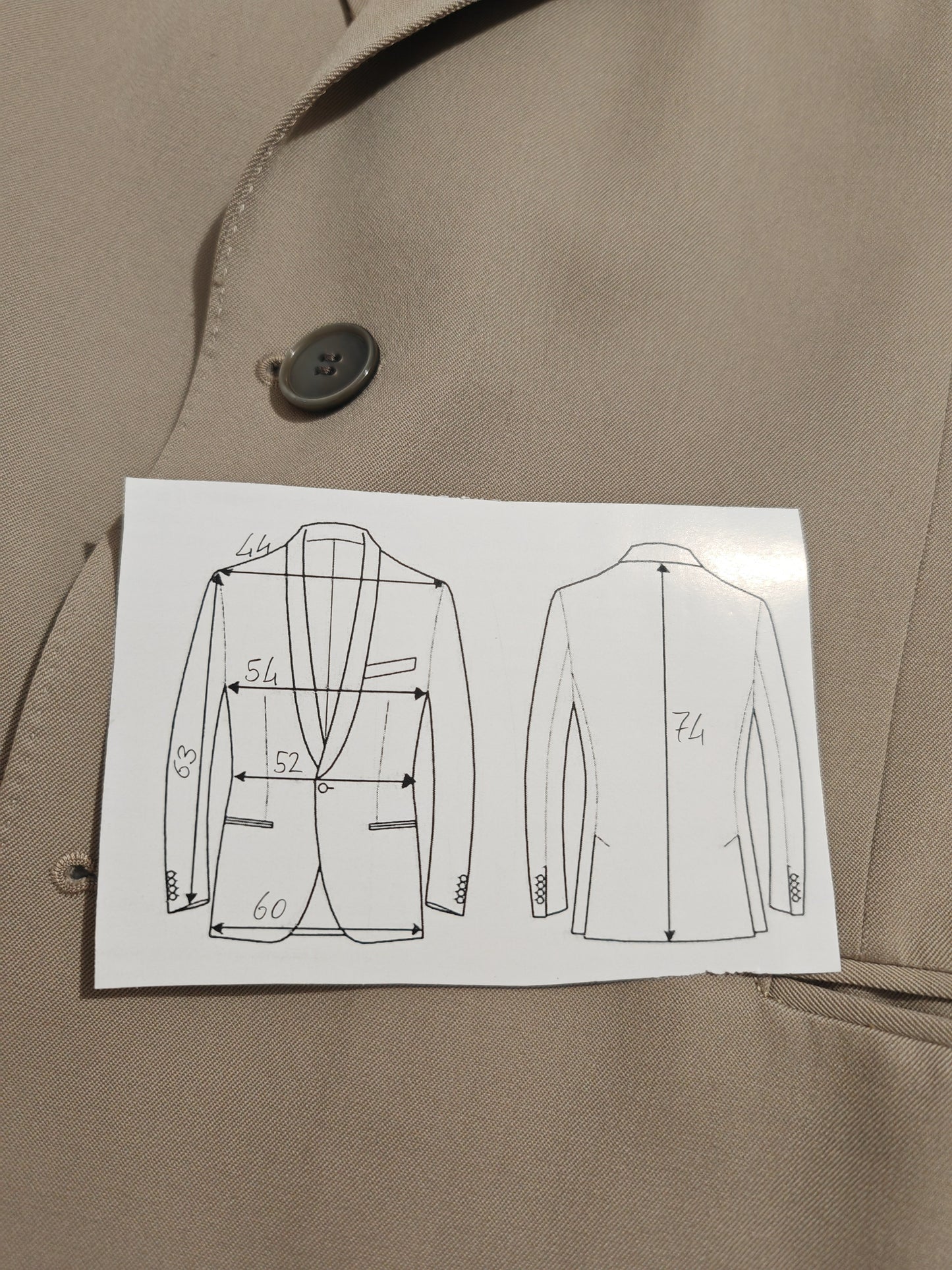 Due pezzi giacca + panciotto anni '70 in twill color ecru - tg. 48/50