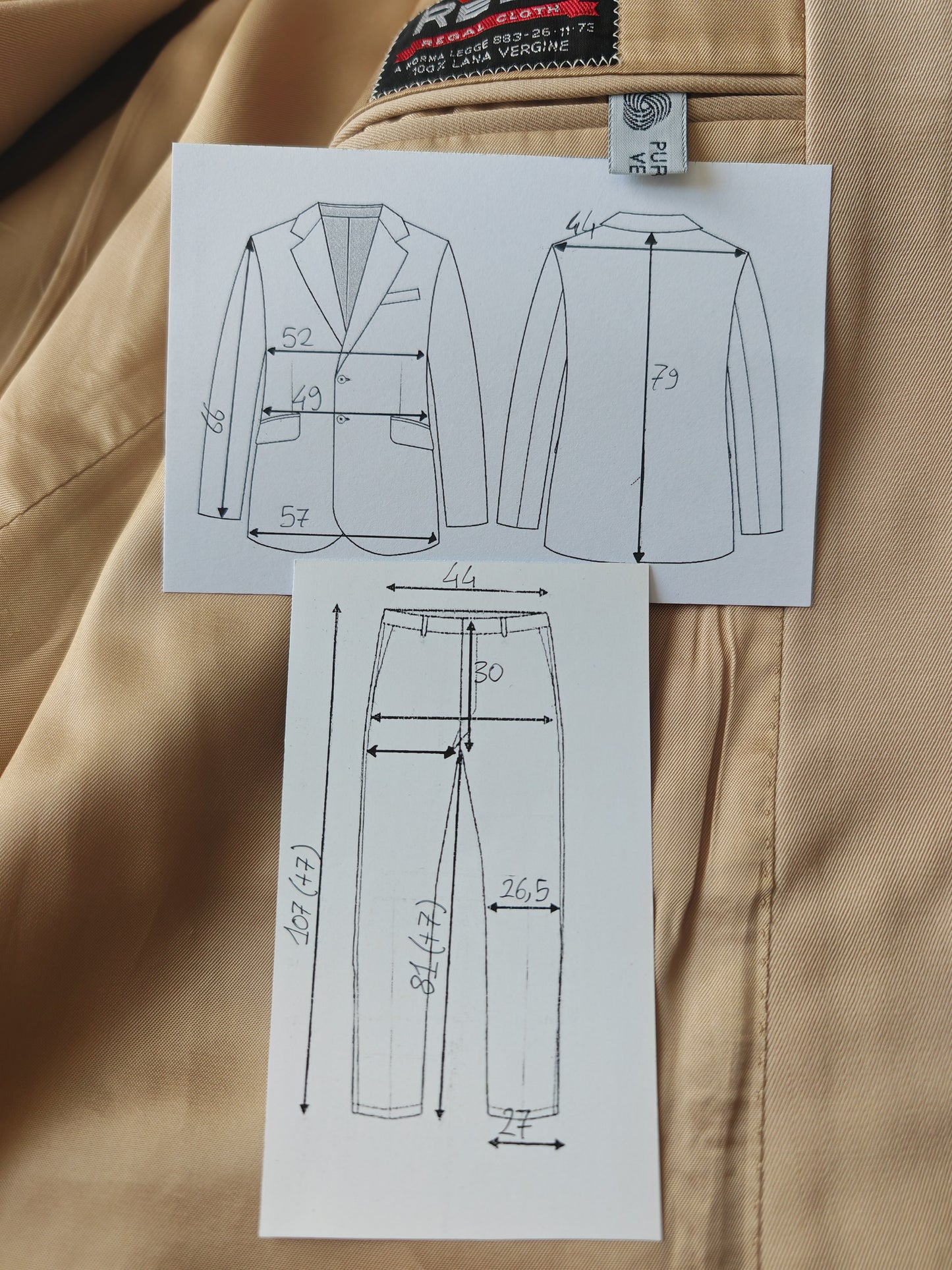 Completo anni '70 in twill di lana beige - tg. 48/50