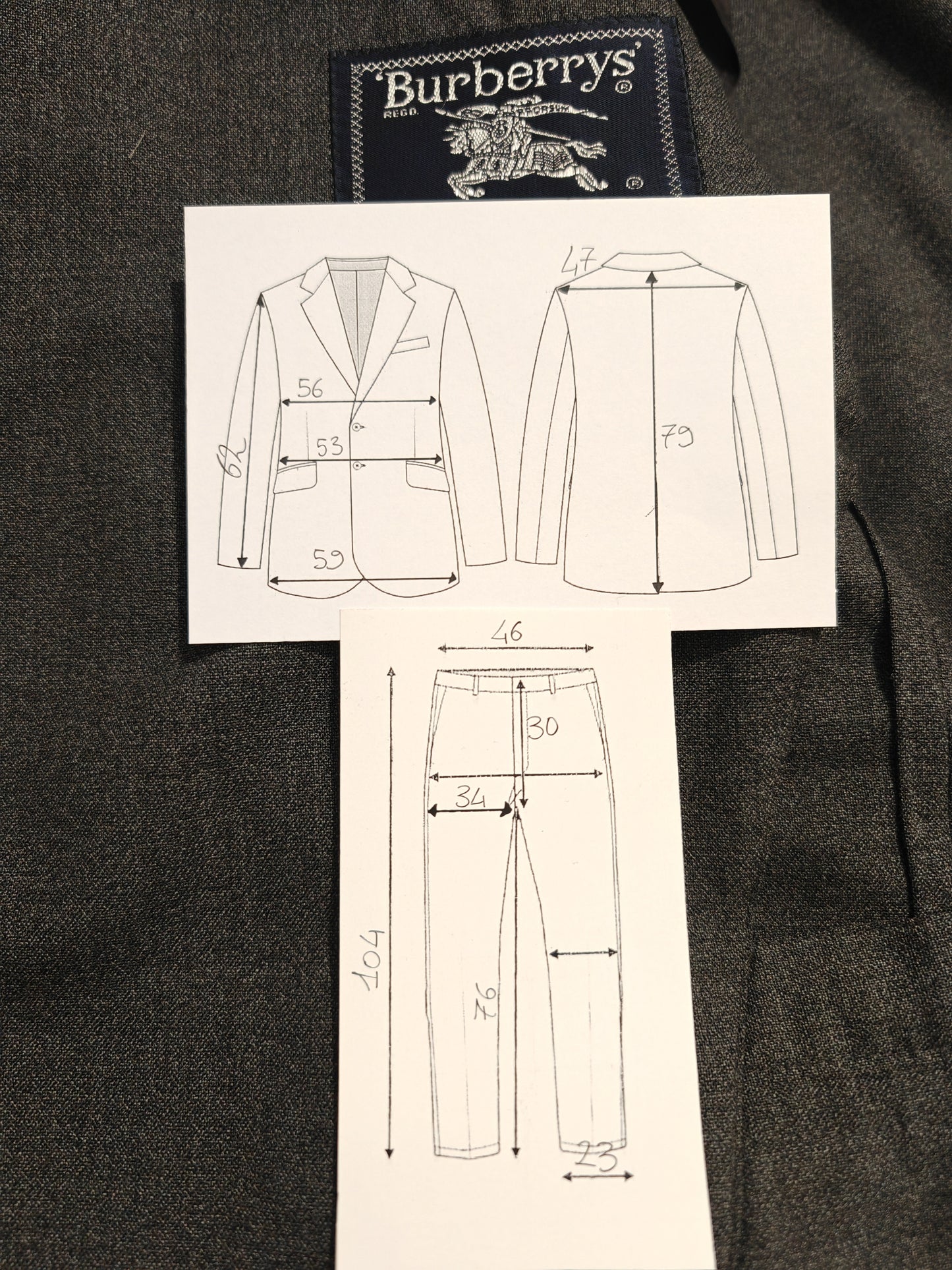 Completo Burberrys anni '90 in hopsack estivo grigio mezza fodera - tg. 52