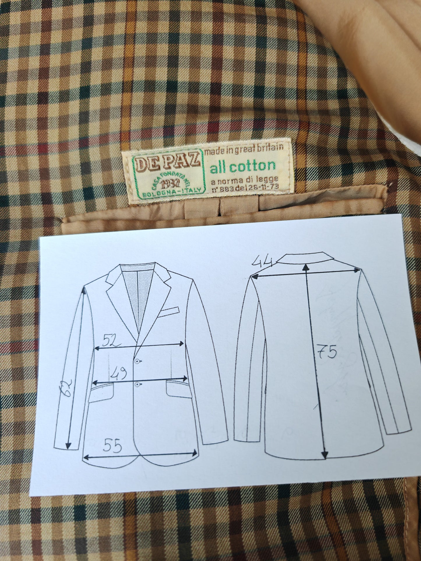 Giacca estiva De Paz anni '80 a quadretti in puro cotone inglese - tg. 48