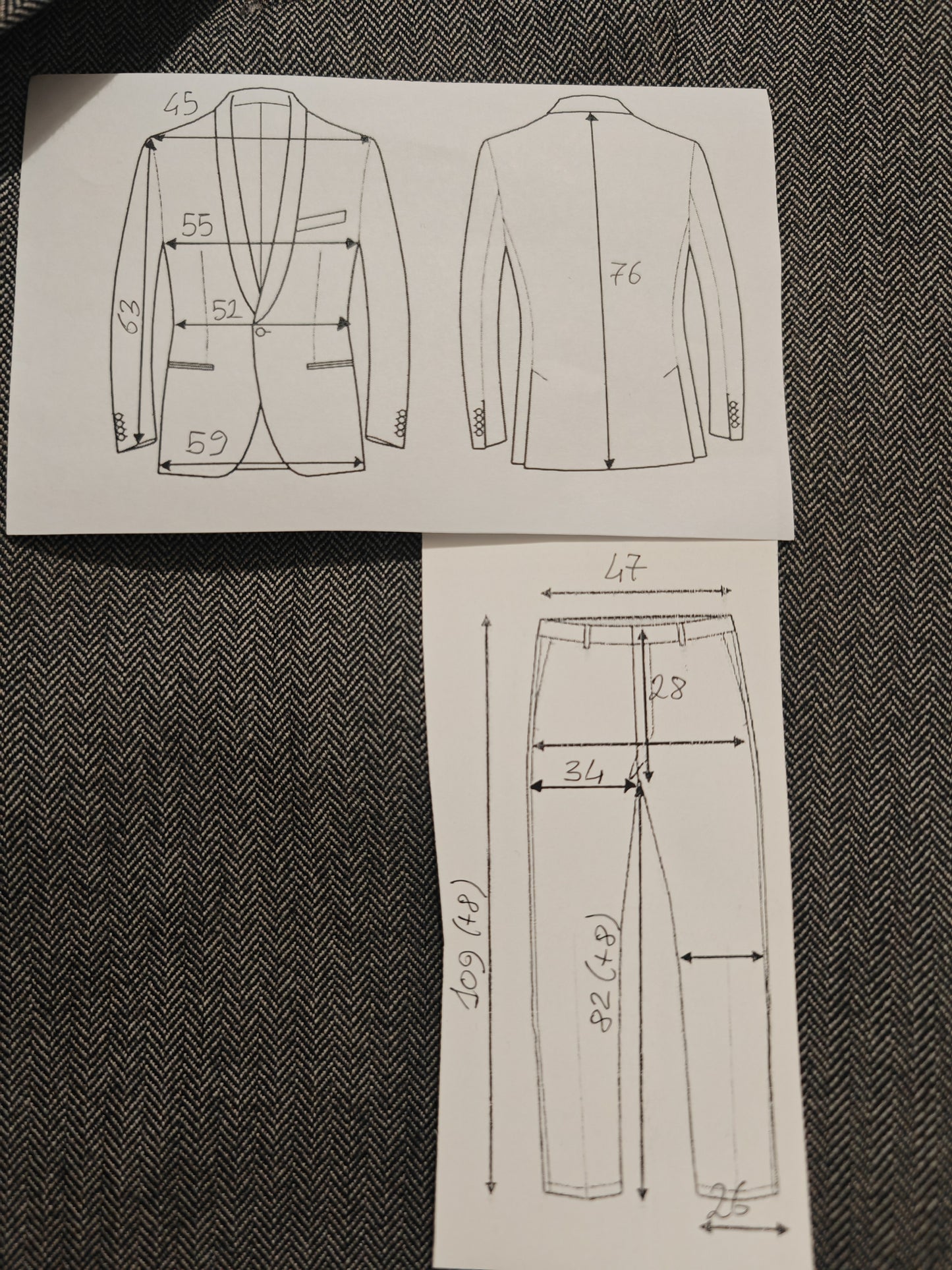 Completo 3 pezzi anni '70 grigio spigato - tg. 50