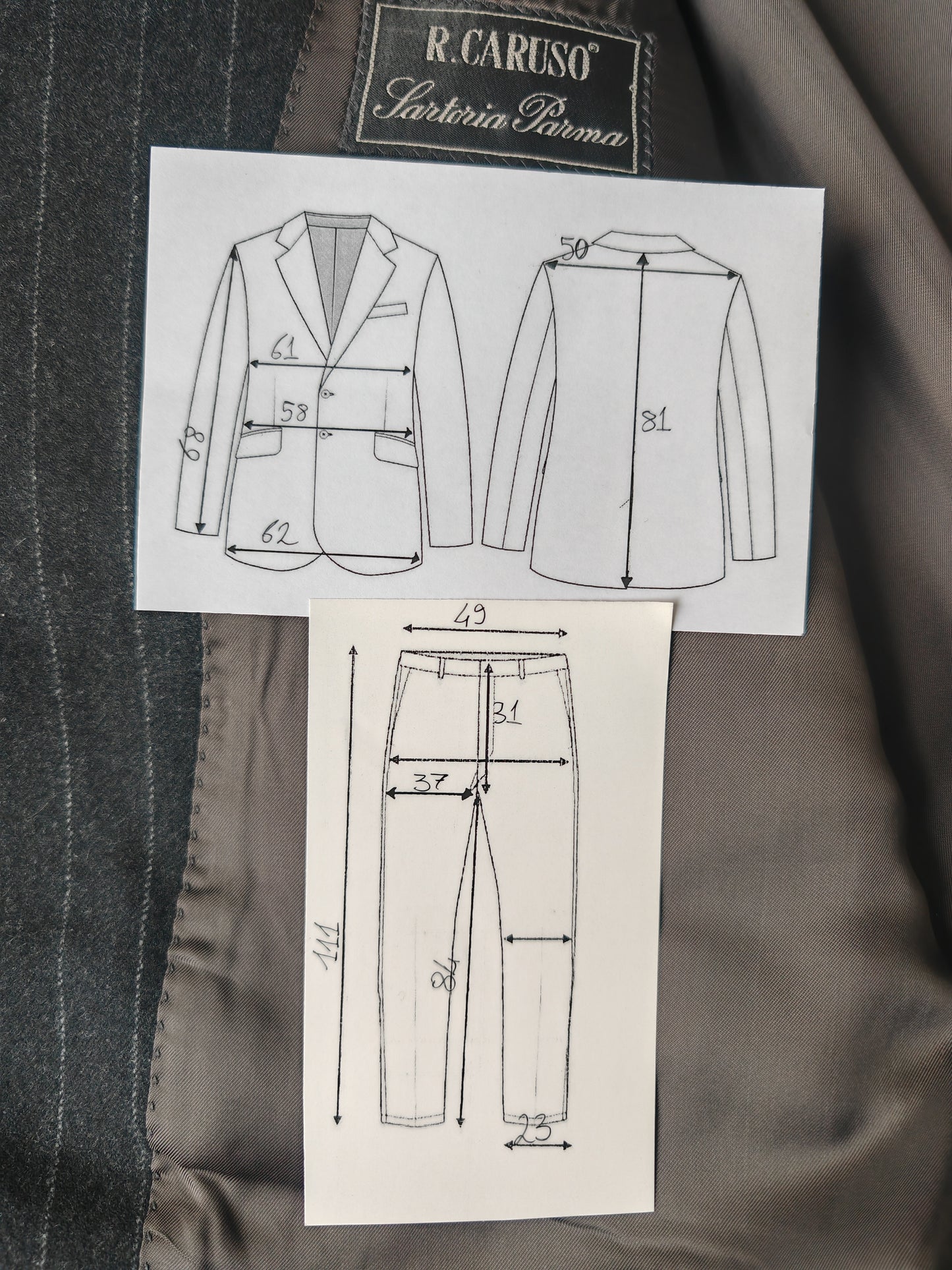 Completo 3 pezzi Caruso tess. Ermenegildo Zegna flanella antracite gessato - tg. 56