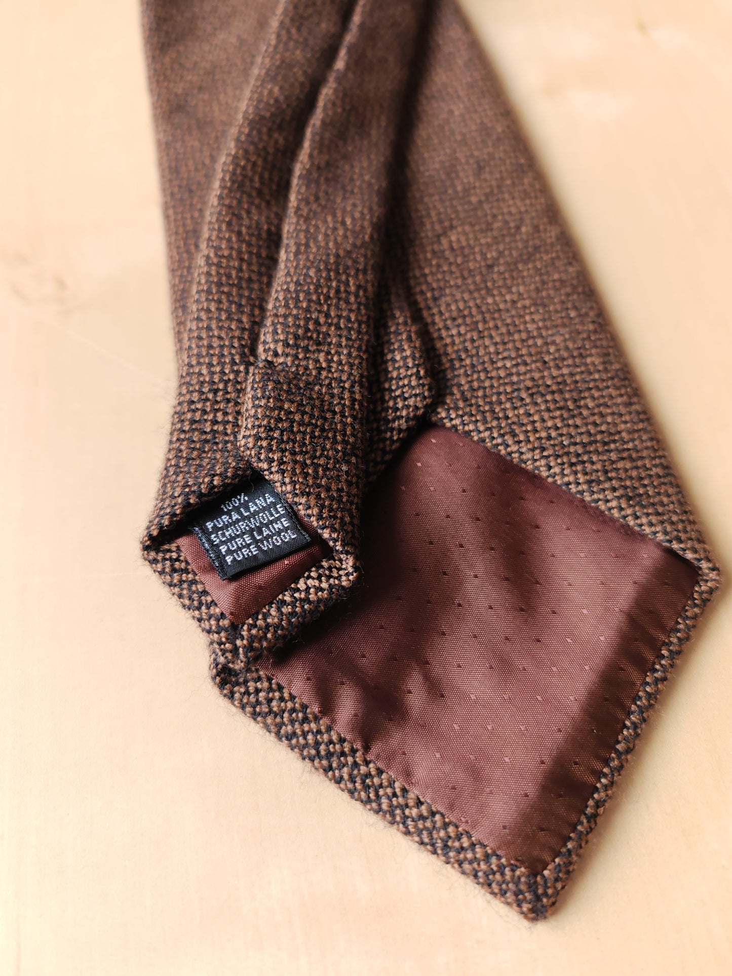 Cravatta in pura lana marrone mélange