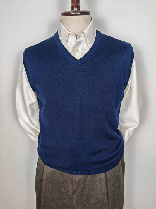 Gilet pullover in pura lana merino blu navy - XL