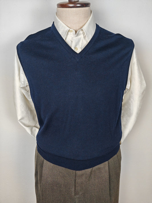 Gilet Gran Sasso blu in lana merino extra fine - M