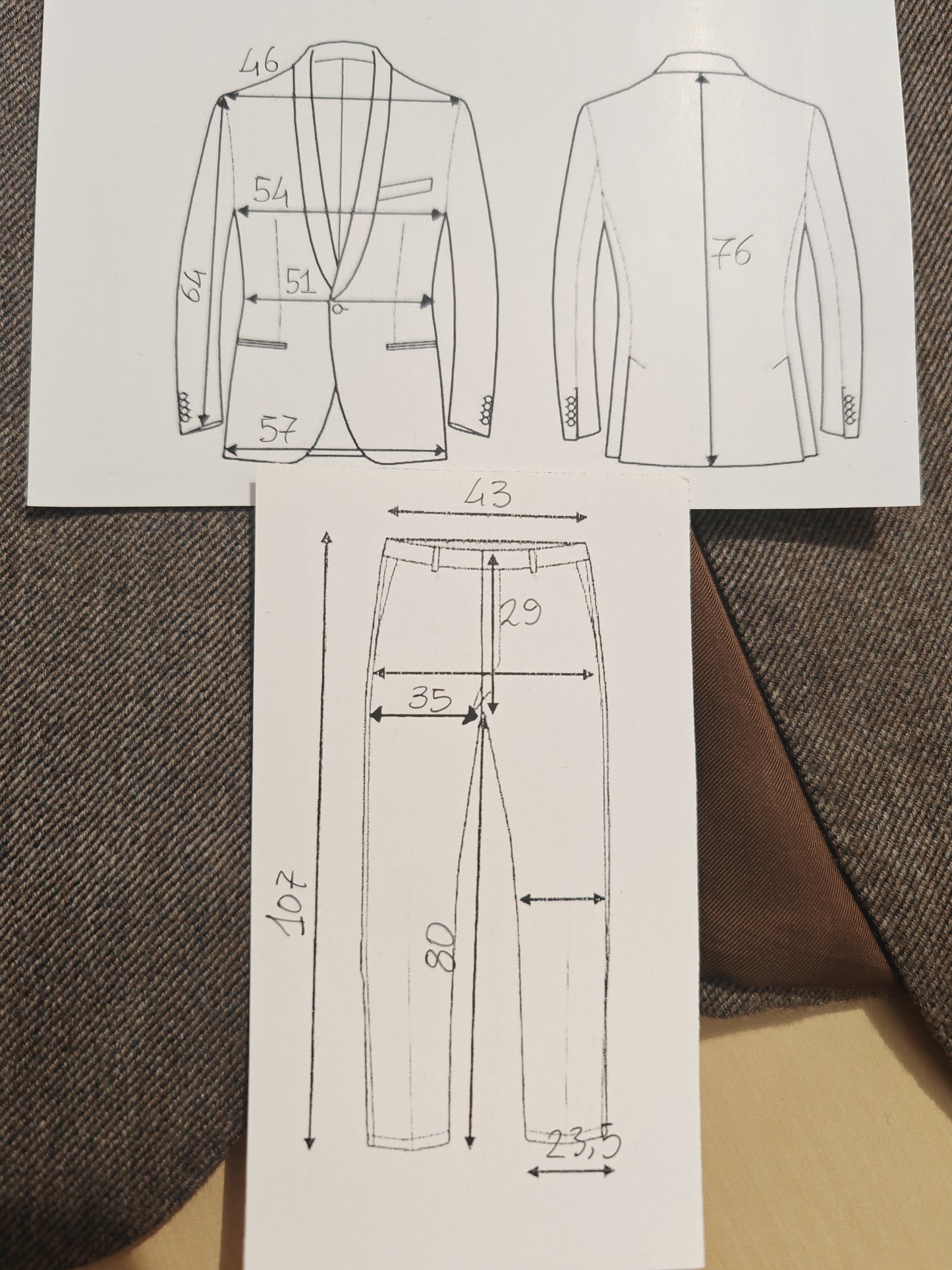 Completo anni '80 in flanella twill cachi - tg. 48/50