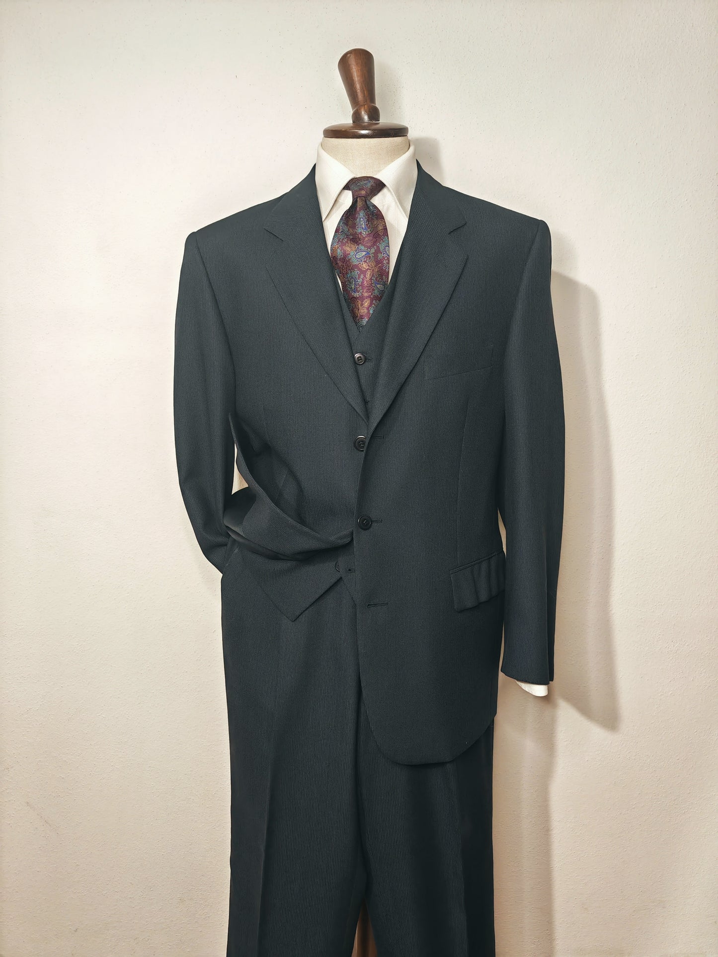 3-pieces blue suit in wool and silk - size 52