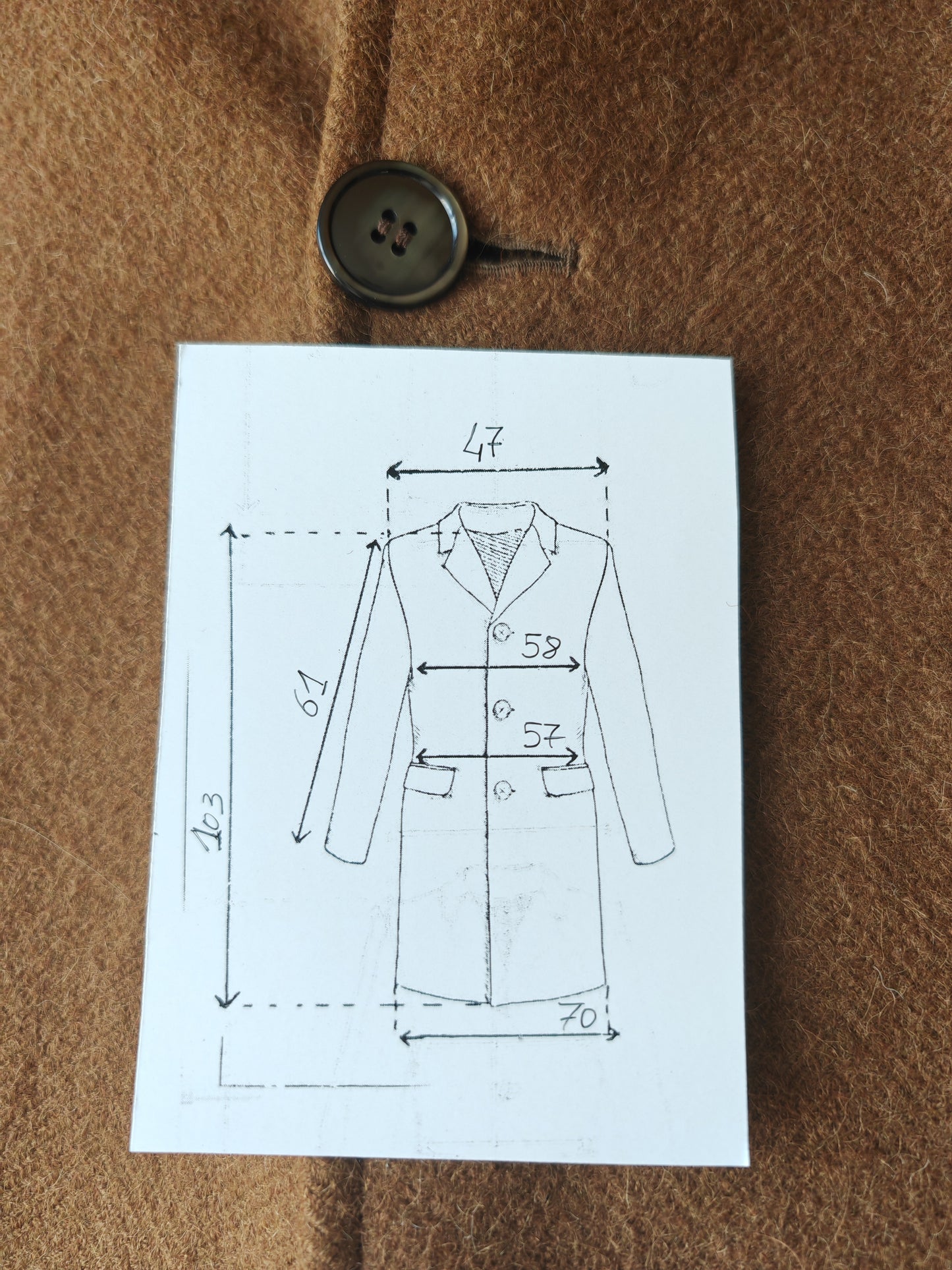 Cappotto sartoriale anni '50/‘60 doppiopetto in misto cammello - tg. 48/50