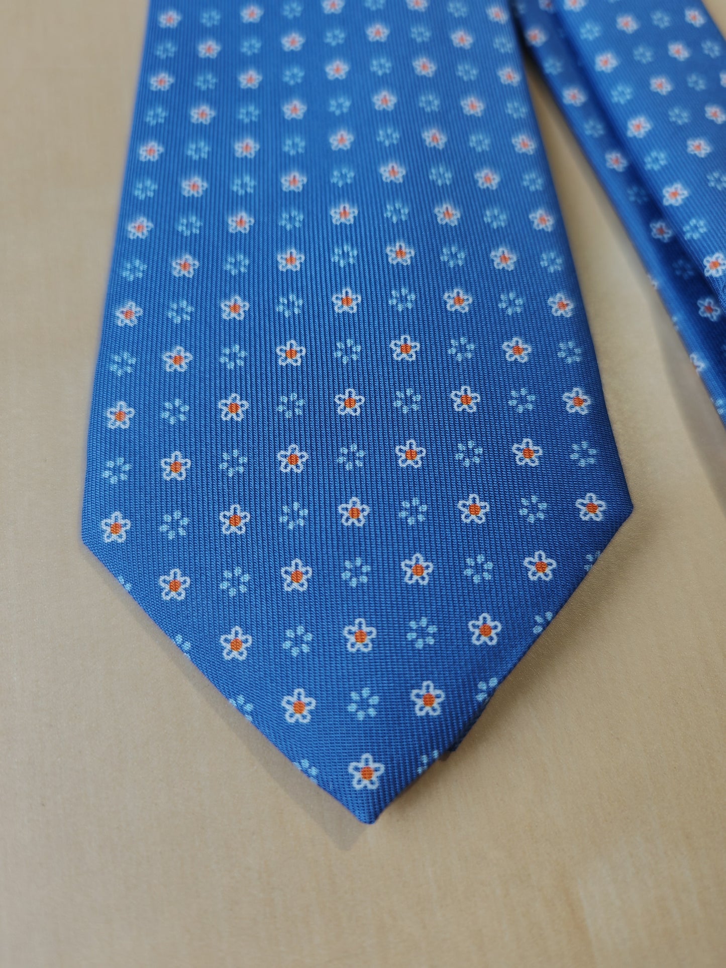 Cravatta Marinella blu micro fantasia, nuova con confezione