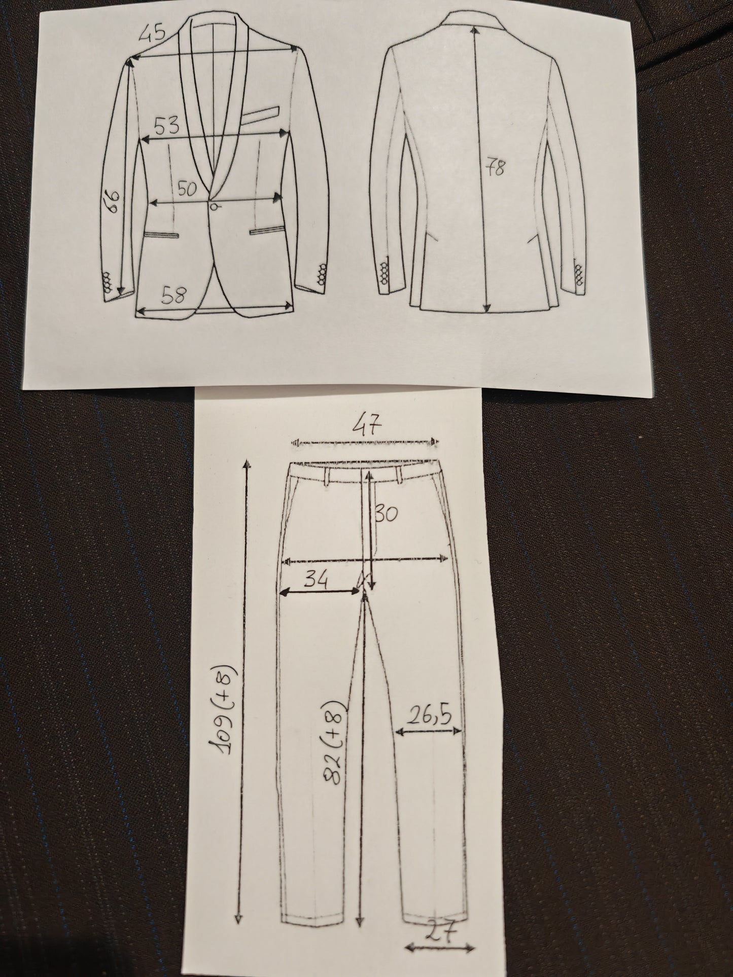 Completo doppiopetto anni '70 marrone gessato - tg. 48