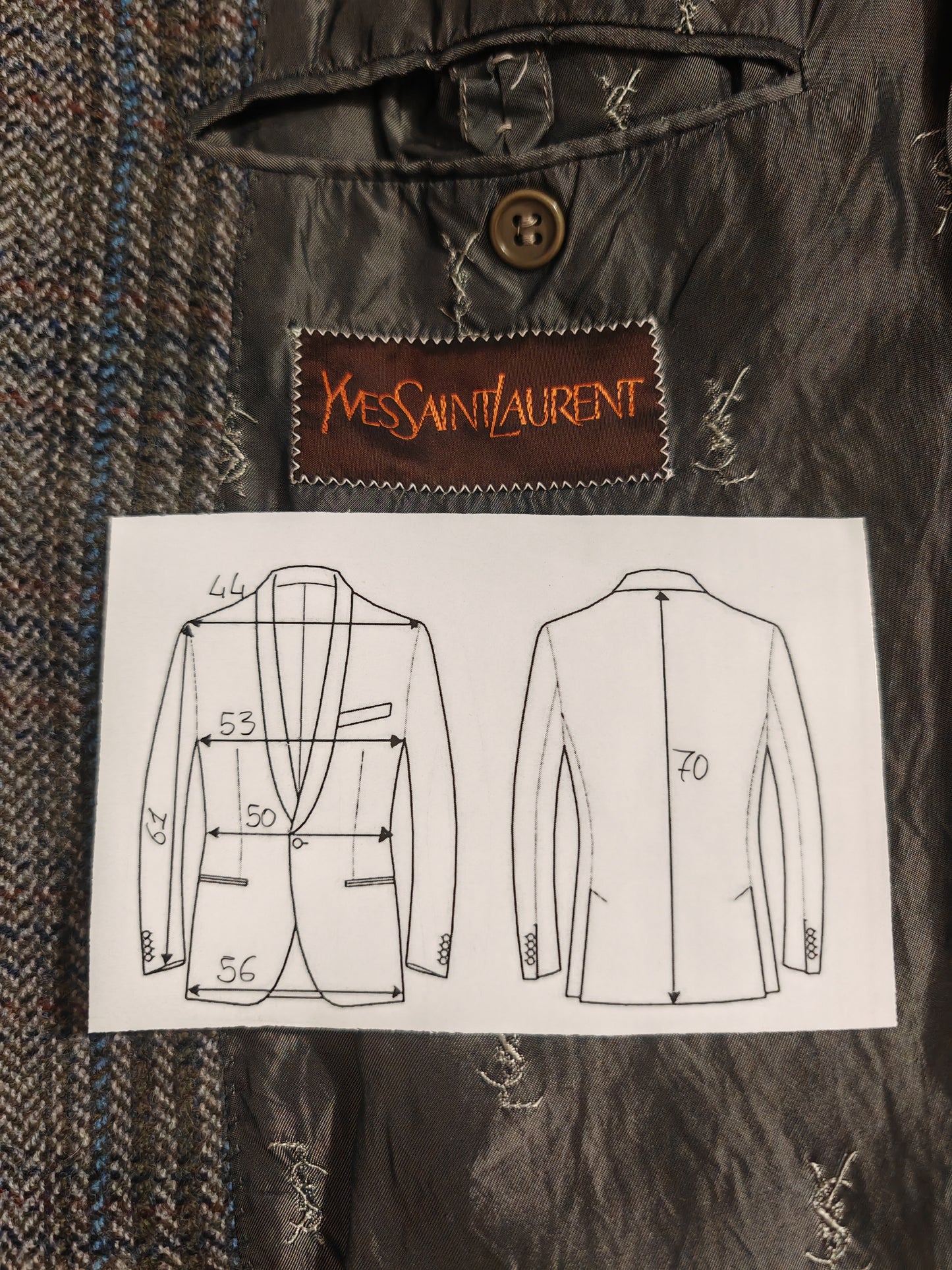 Giacca Yves Saint Laurent anni '70 a quadri - tg. 48 corta