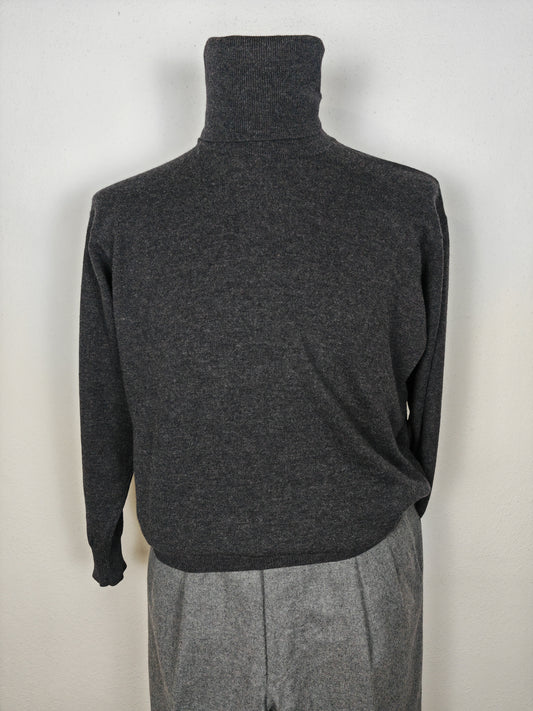 Maglione dolcevita color antracite in misto lana, seta, cashmere e angora - L