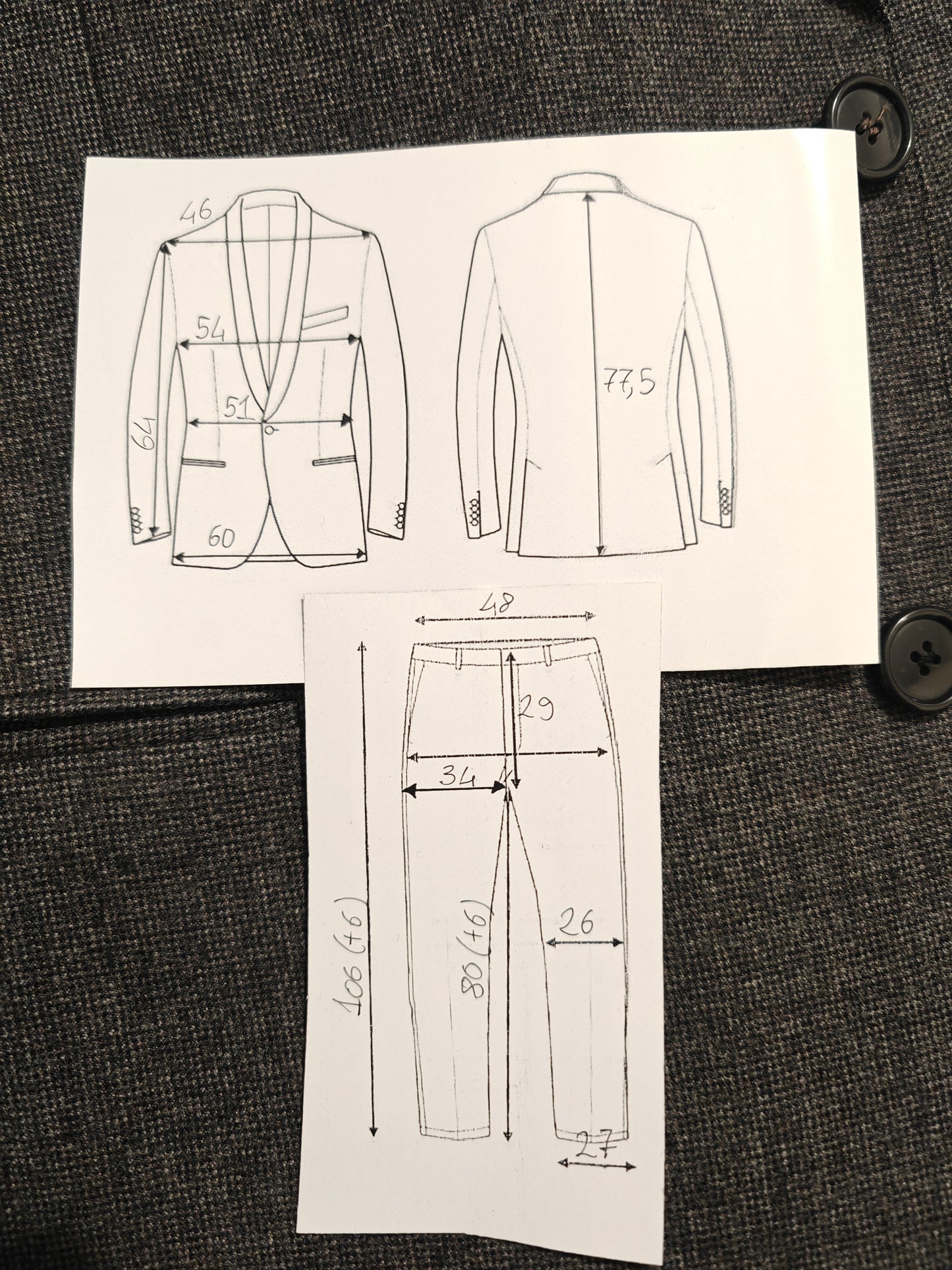 Completo 3 pezzi anni '70 flanella grigia - tg. 50