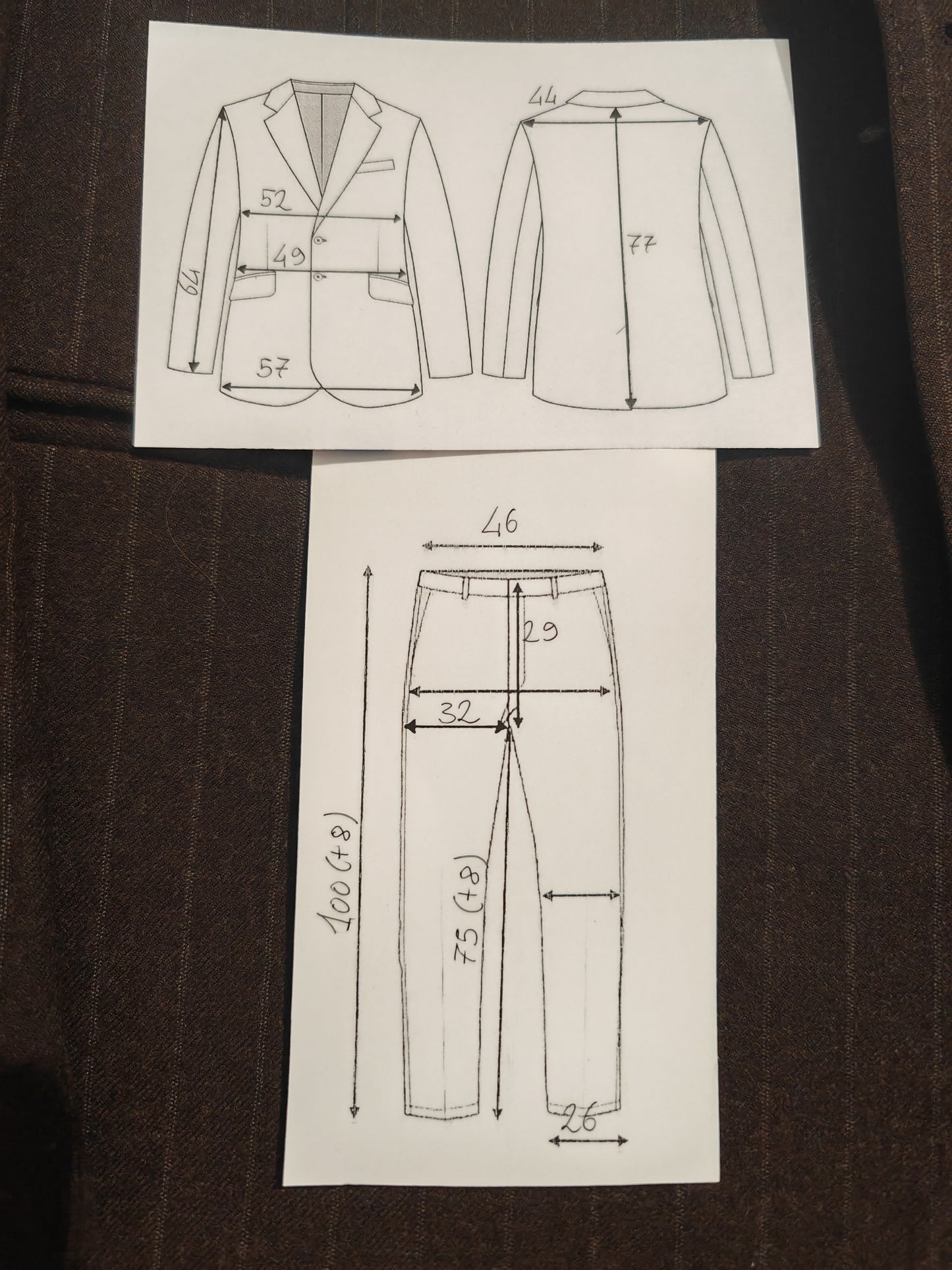 Completo 3 pezzi anni '70 in flanella marrone gessato - tg. 46/48
