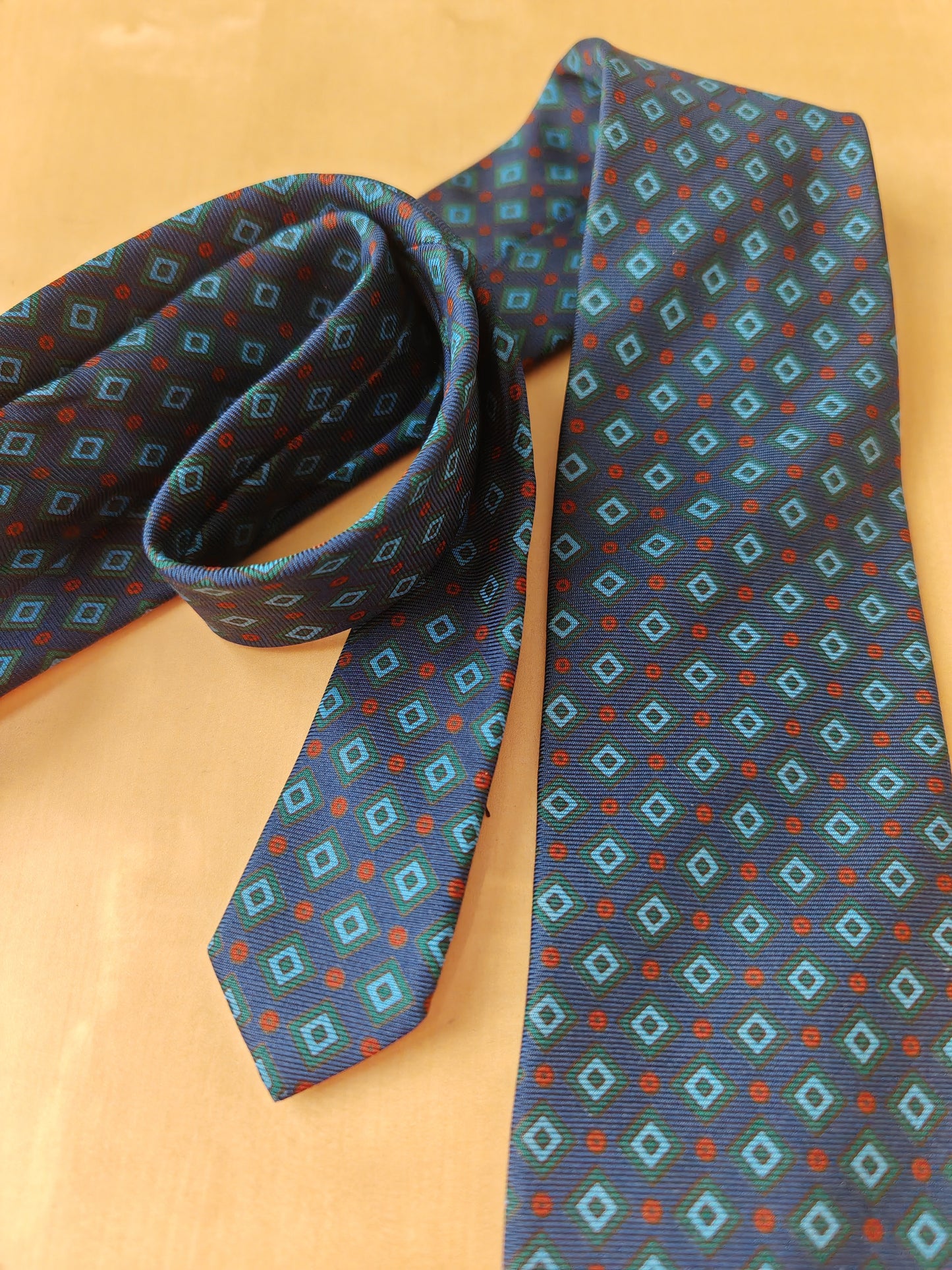 Cravatta De Paz blu micro fantasia losanghe