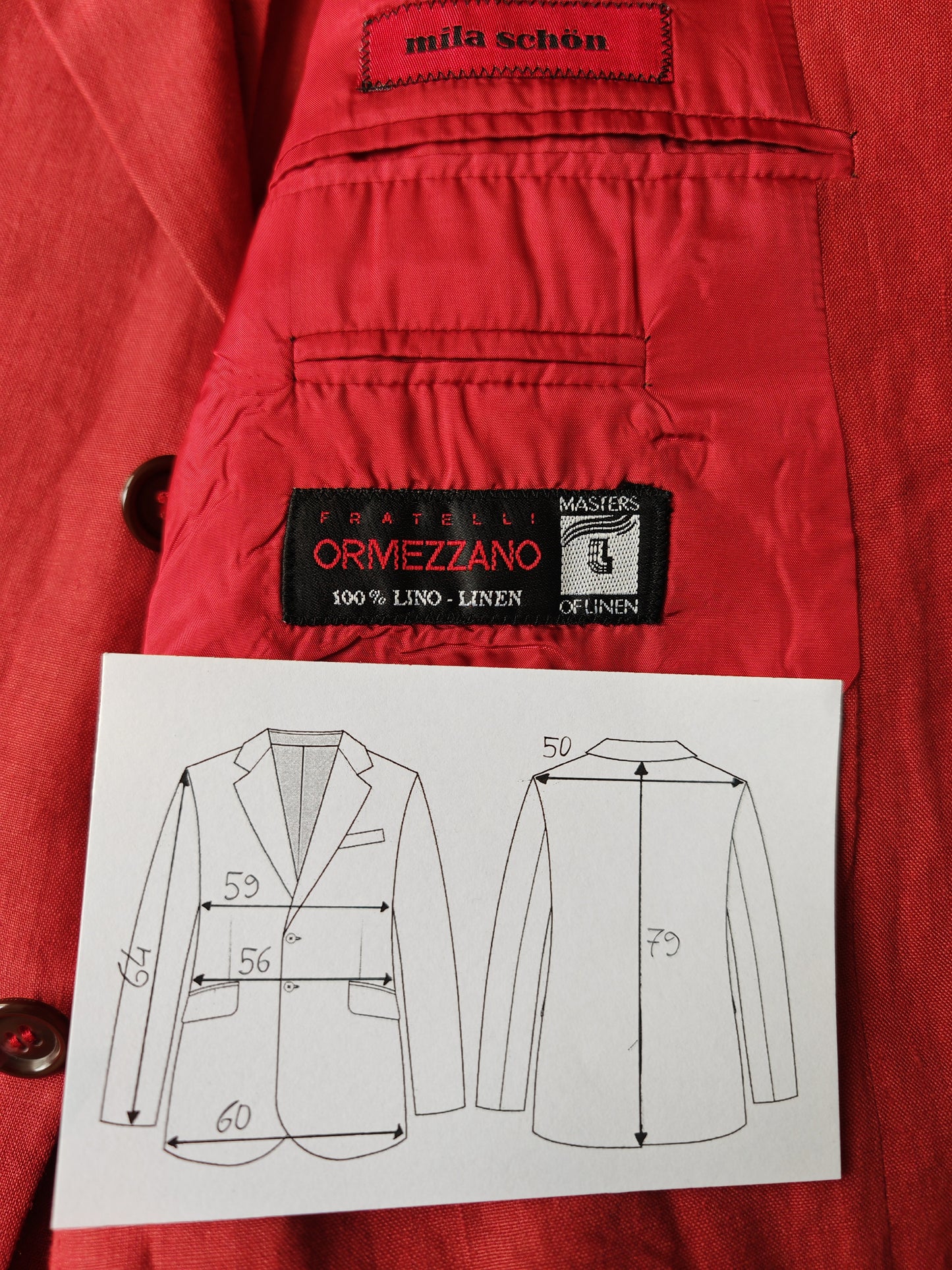 Giacca Mila Schön anni '90 color rosso corallo in puro lino - tg. 52/54