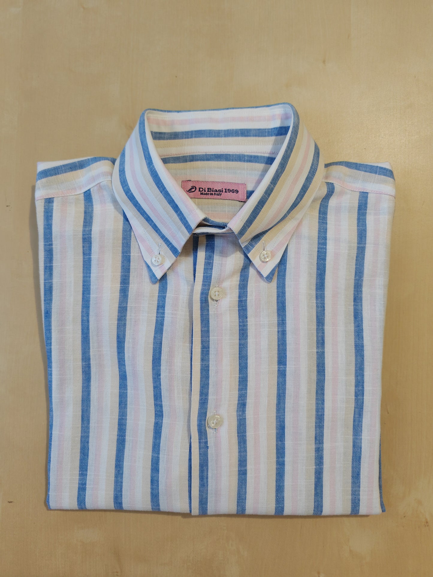 Camicia 100% lino righe pastello - collo 40