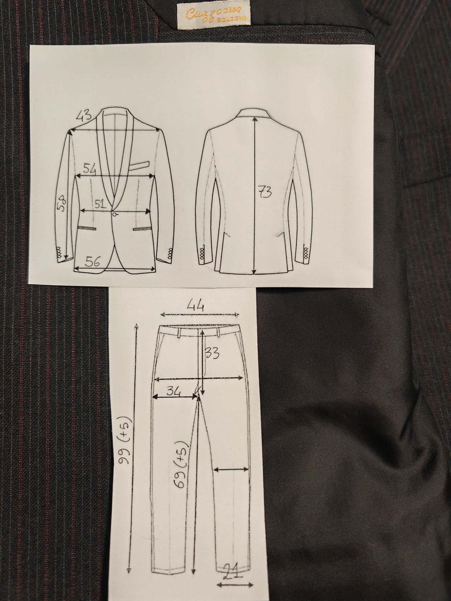 Completo sartoriale in flanella grigio antracite gessato - tg. 48/50 corta