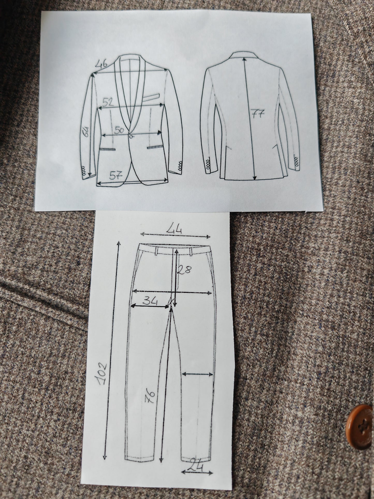 Completo anni '70 flanella grigio-marrone - tg. 48/50