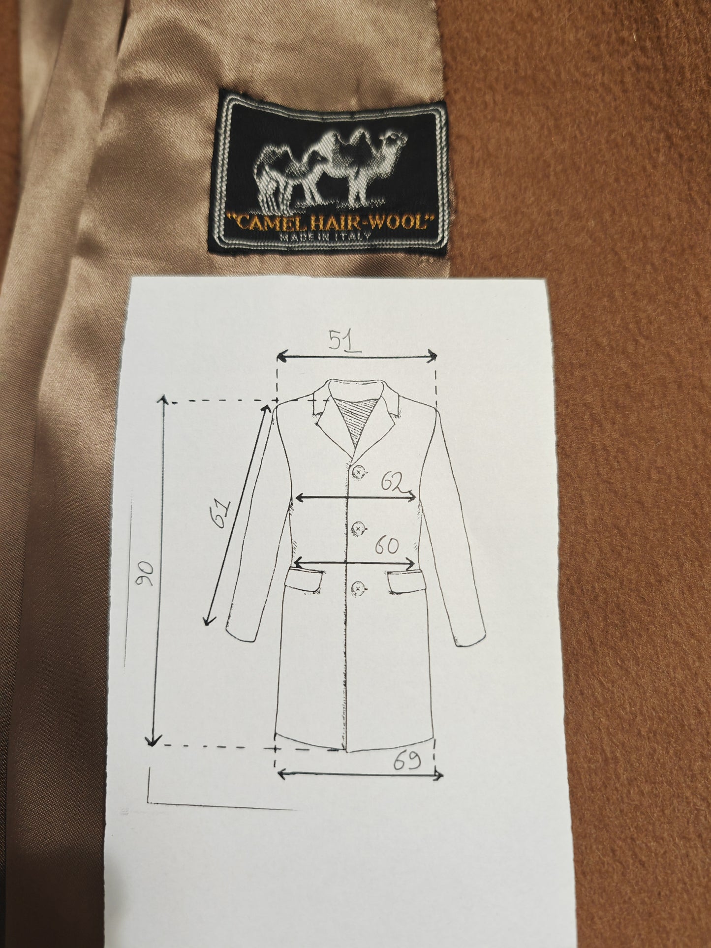 Cappotto sartoriale in cammello e lana lunghezza tre quarti - tg. 52-56