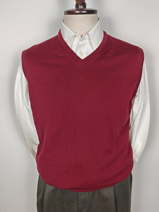 Gilet pullover in pura lana merino bordeaux - XL