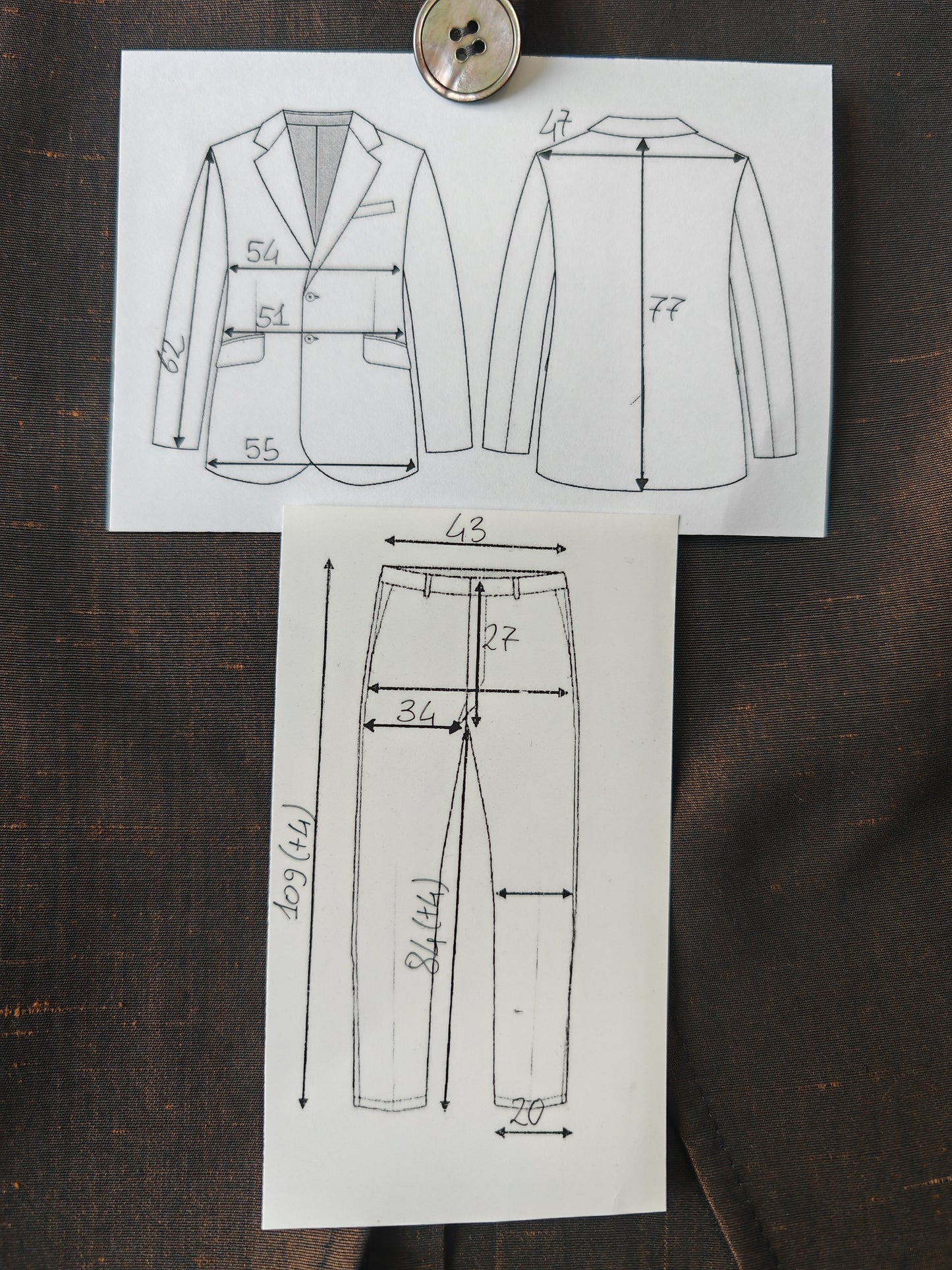 Completo anni '90 in pura seta shantung marrone - tg. 48/50